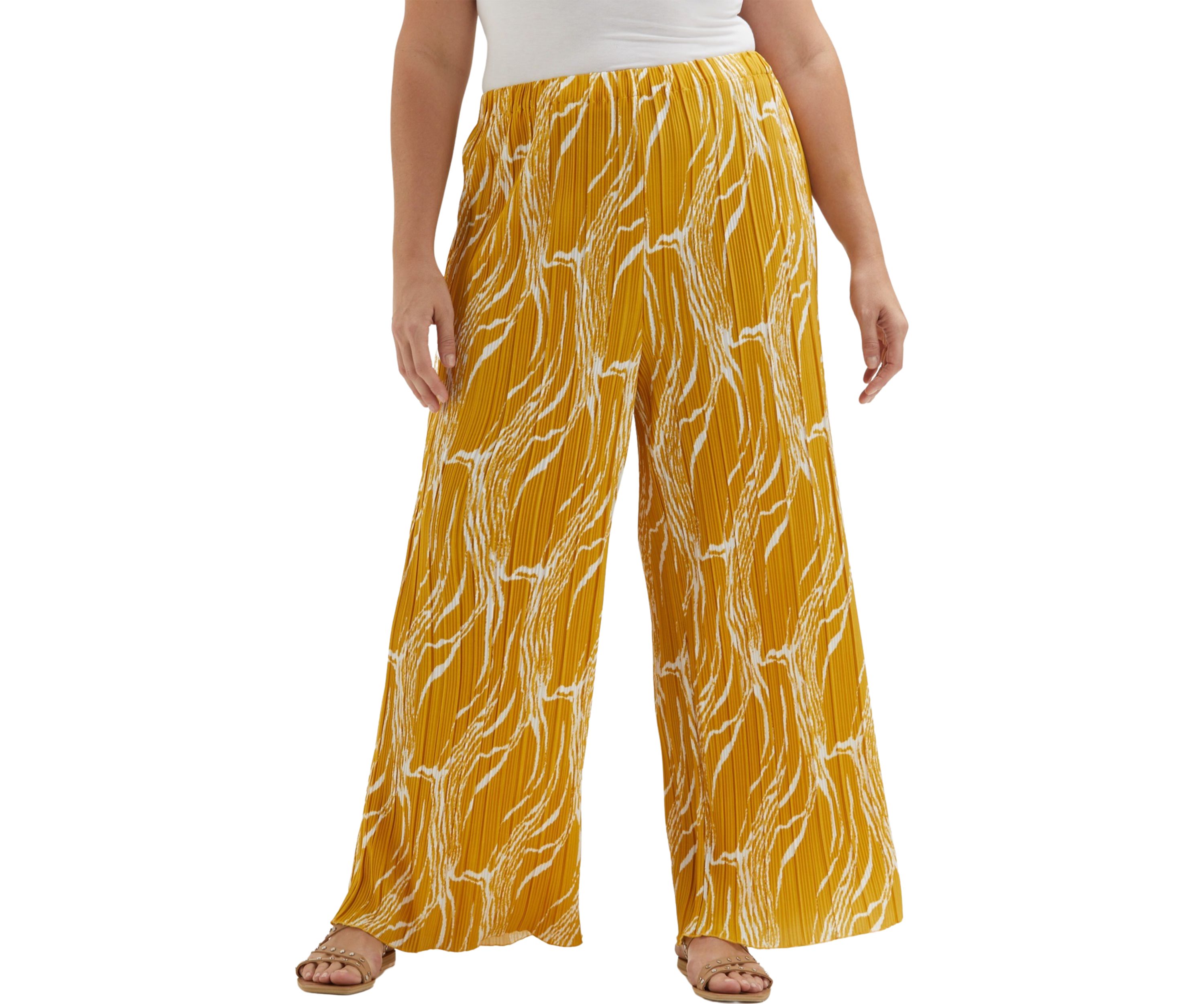 Plus Size Ripple Print Plisse Wide Leg Ankle Pants