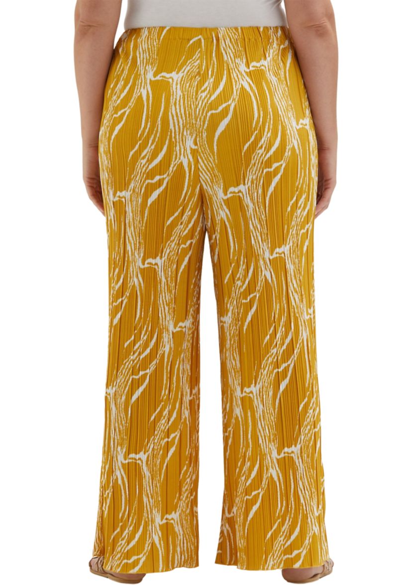Plus Size Ripple Print Plisse Wide Leg Ankle Pants