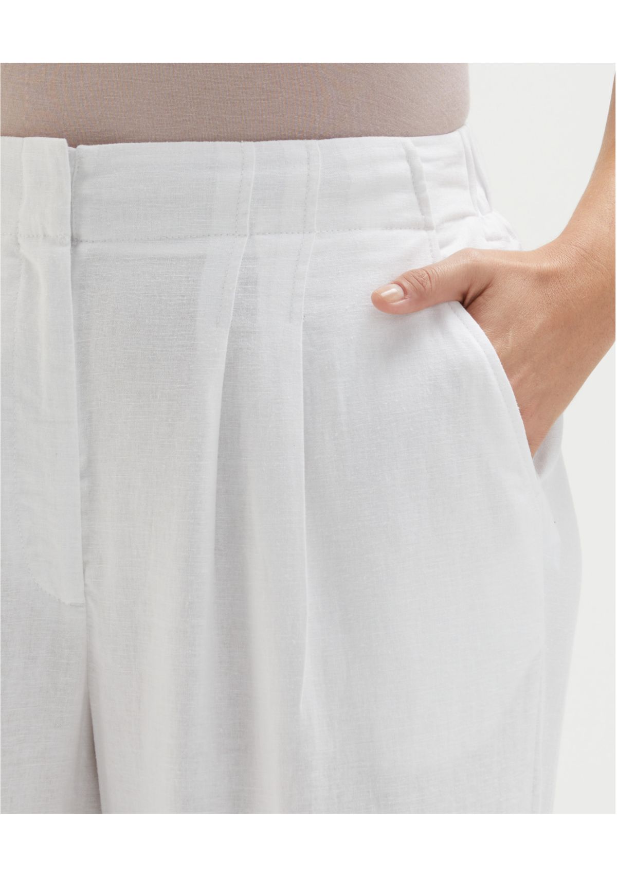 Plus Size Linen Blend Pleated Wide Leg Pants