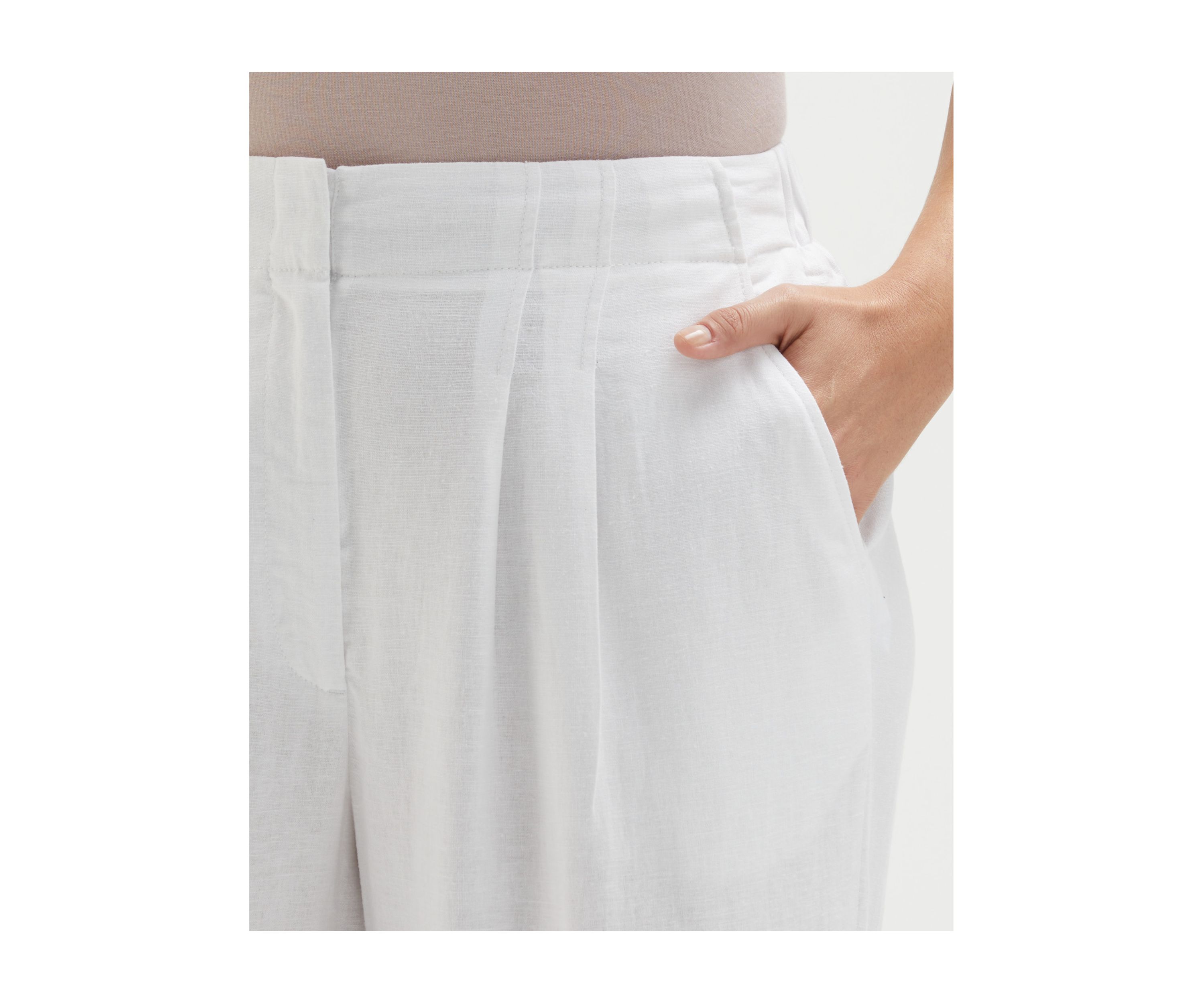 Plus Size Linen Blend Pleated Wide Leg Pants