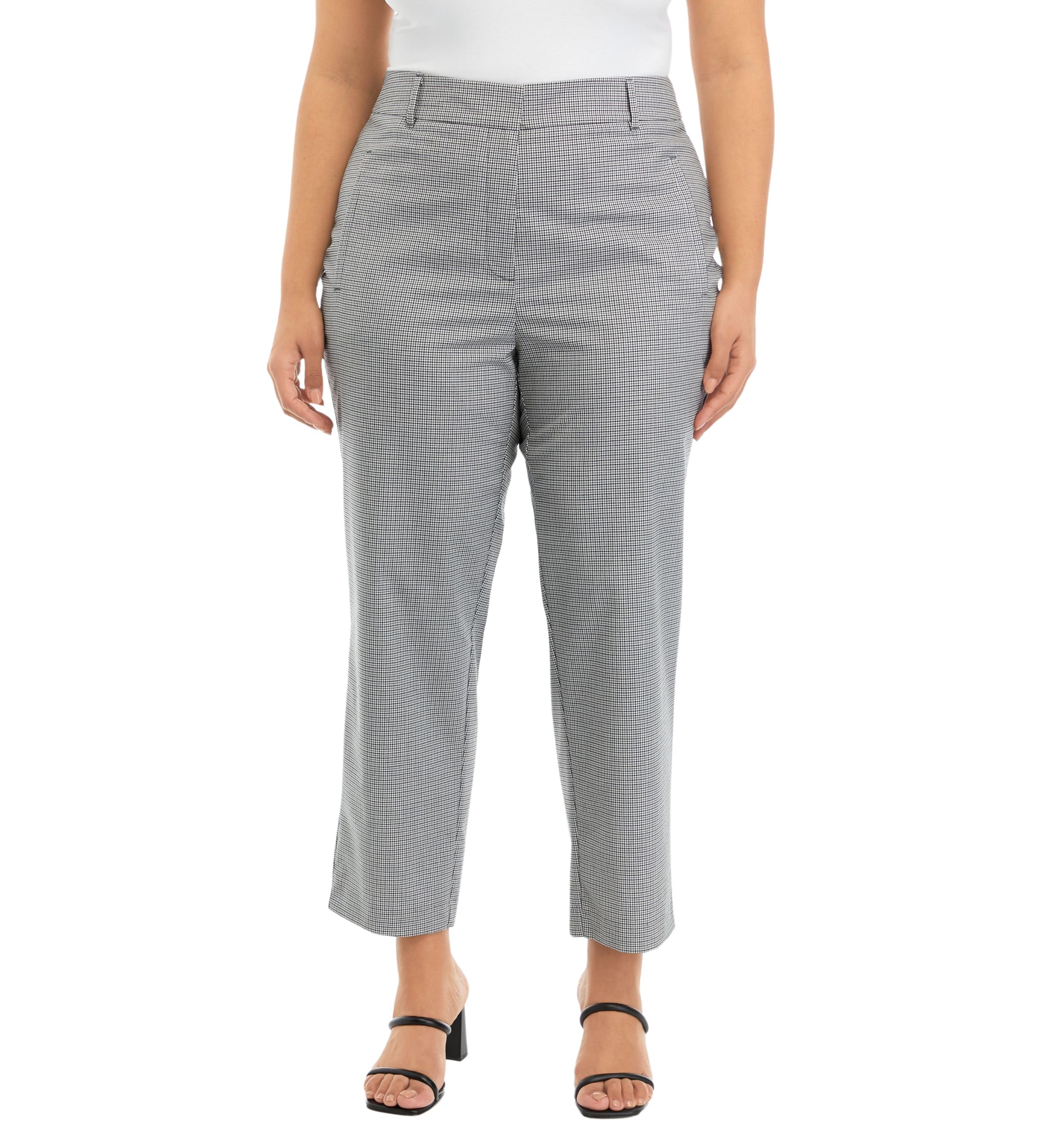 Plus Size Check Gabardine Straight Leg Pants