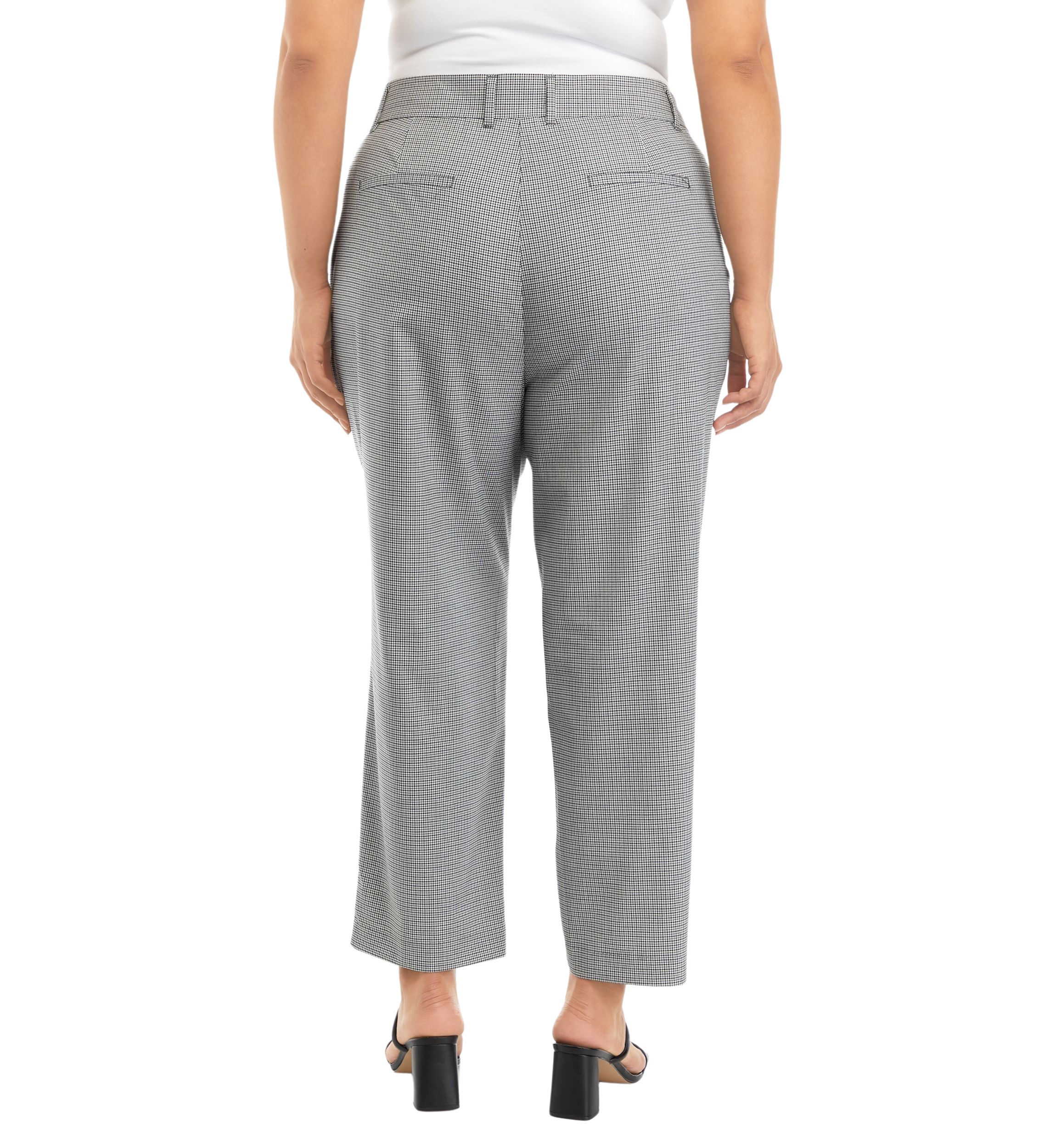 Plus Size Check Gabardine Straight Leg Pants