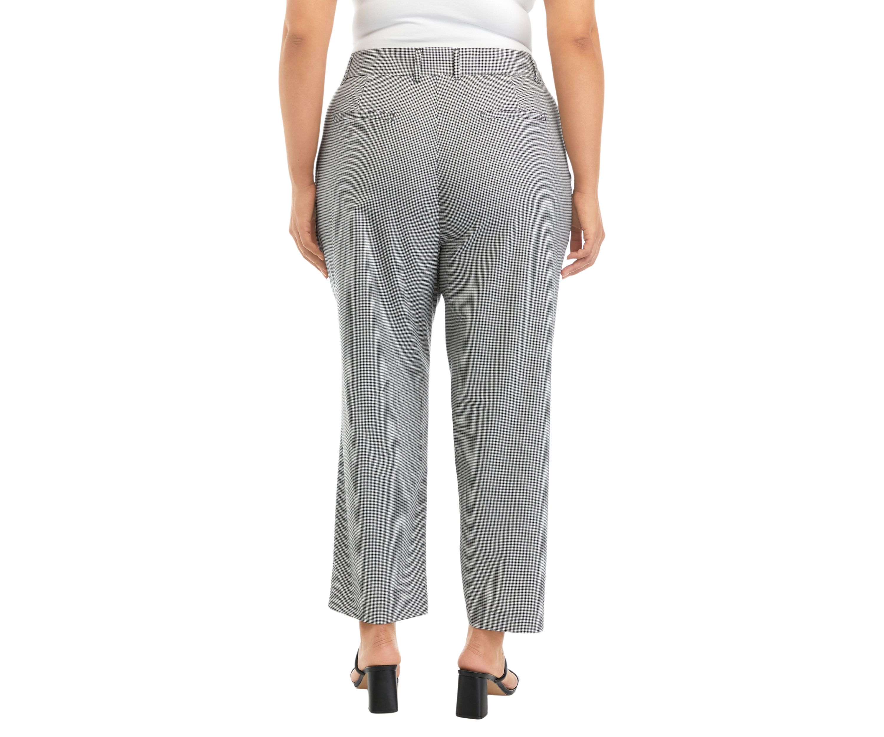 Plus Size Check Gabardine Straight Leg Pants