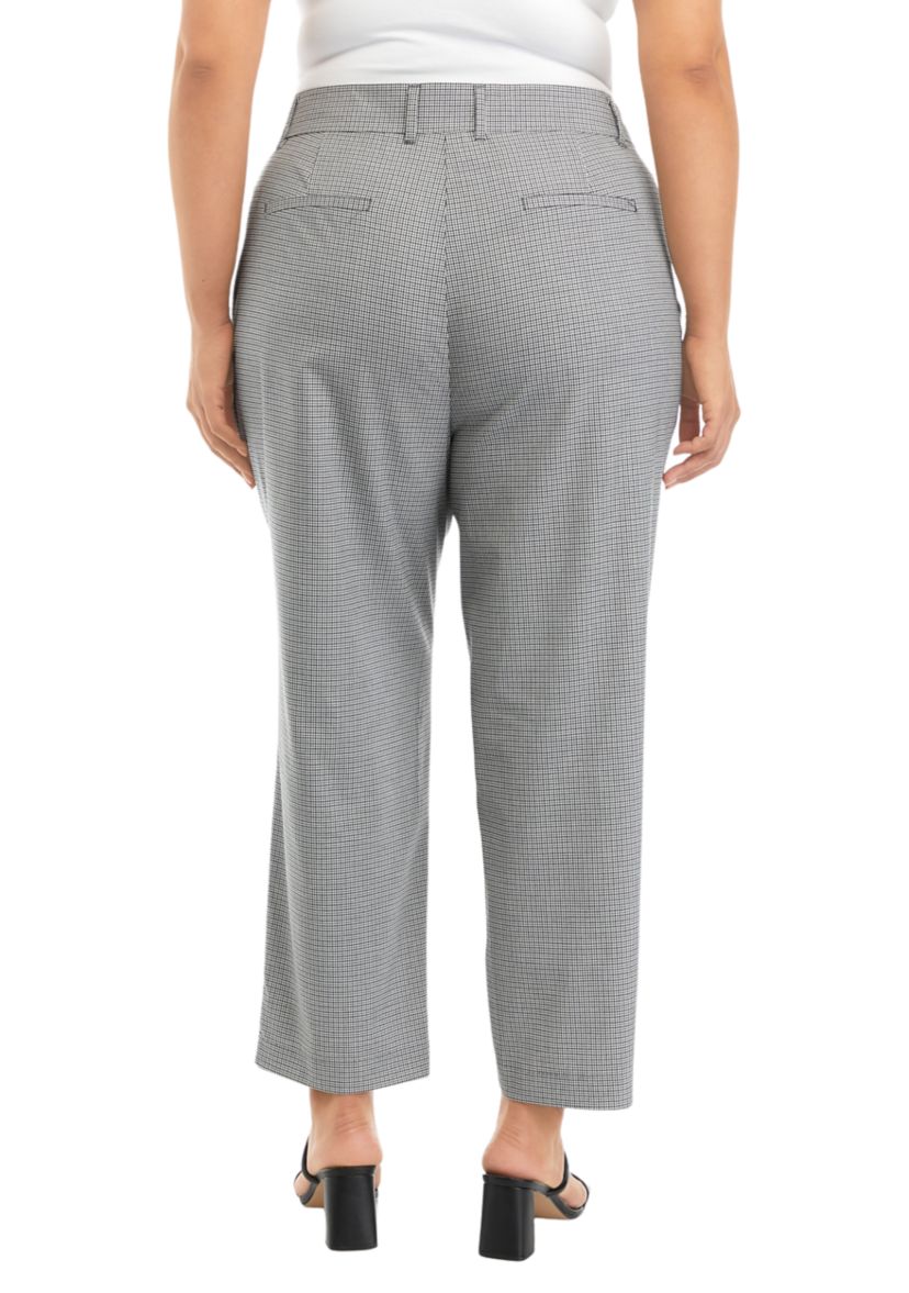 Plus Size Check Gabardine Straight Leg Pants