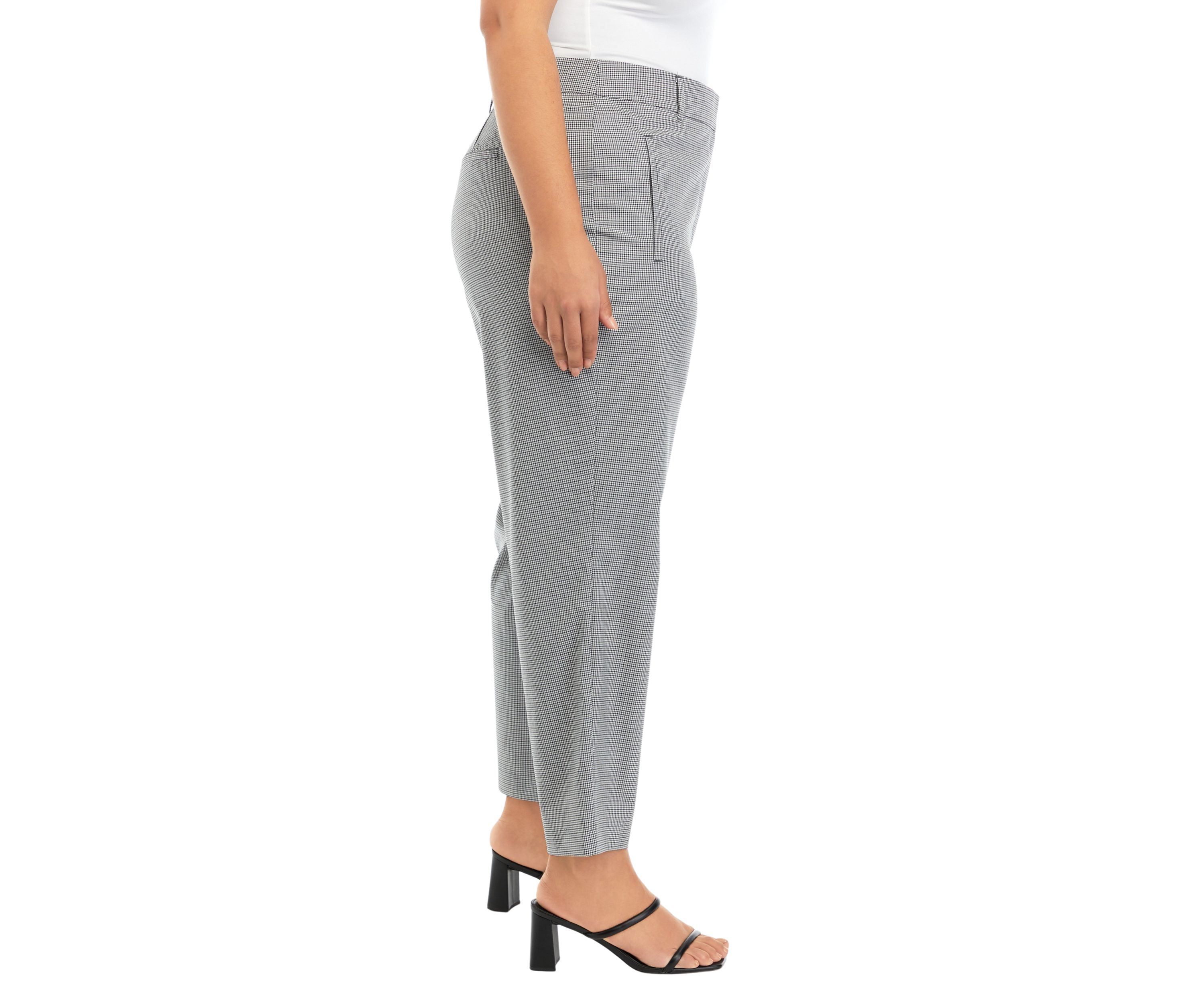 Plus Size Check Gabardine Straight Leg Pants