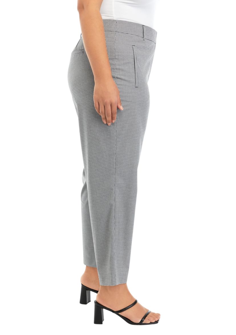 Plus Size Check Gabardine Straight Leg Pants