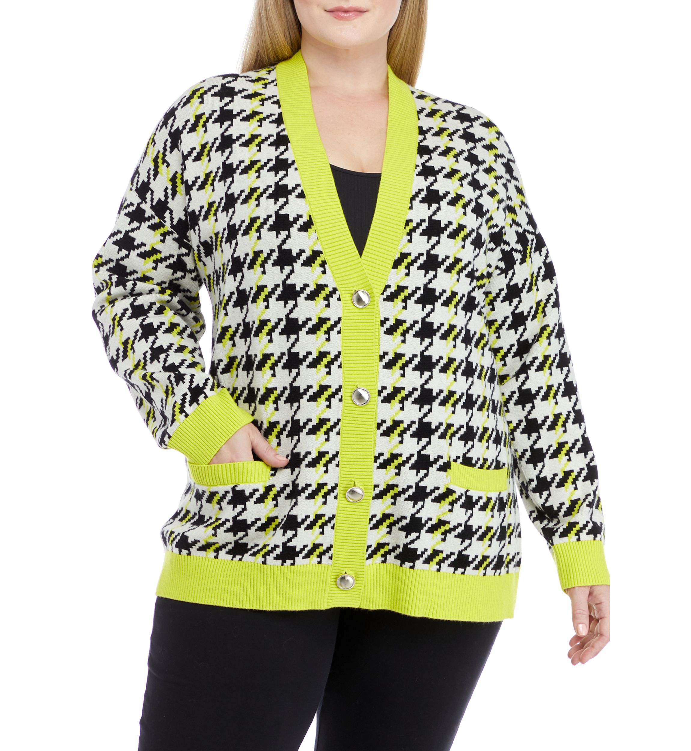 Plus Size Houndstooth Oversized Cardigan
