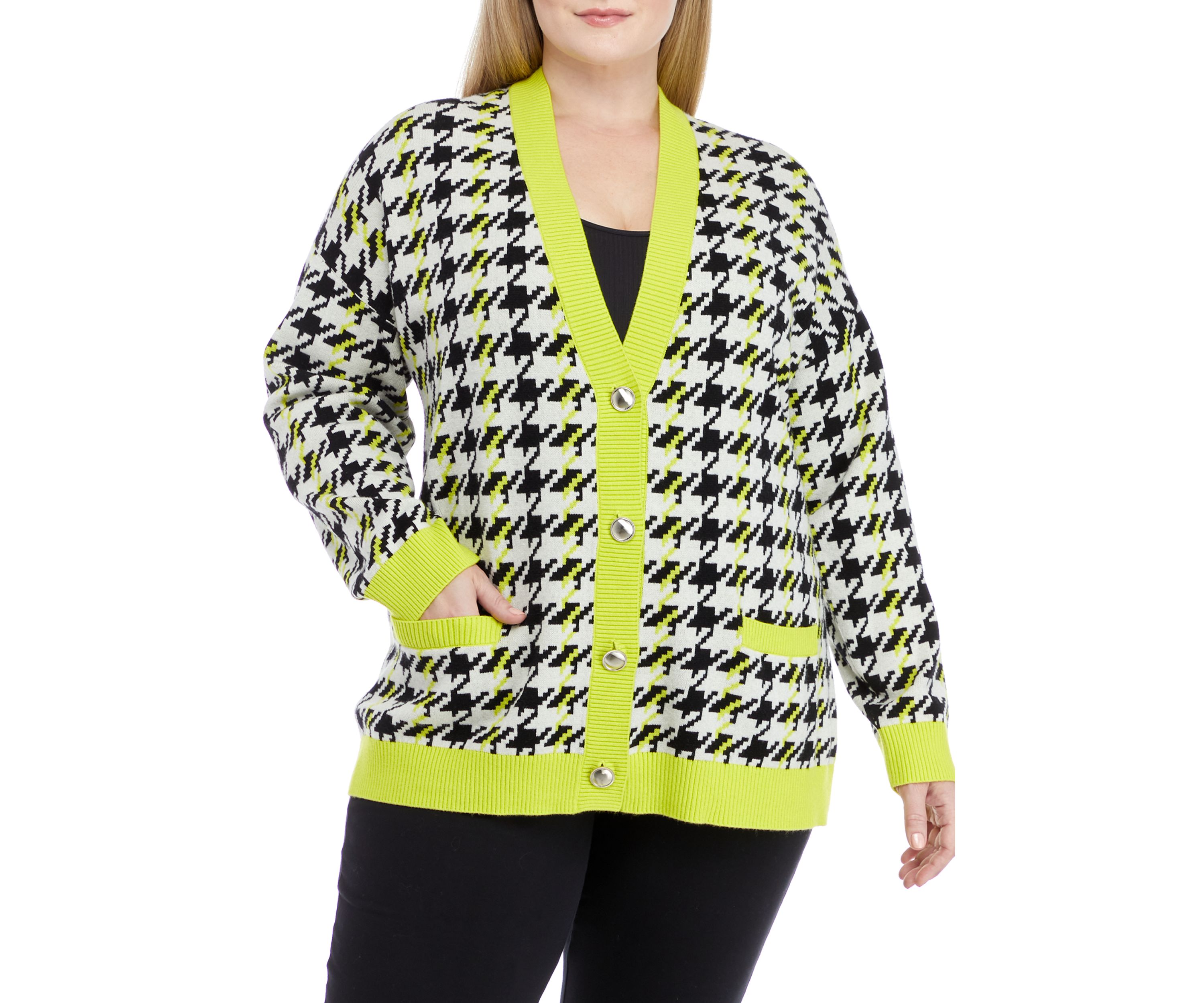 Plus Size Houndstooth Oversized Cardigan