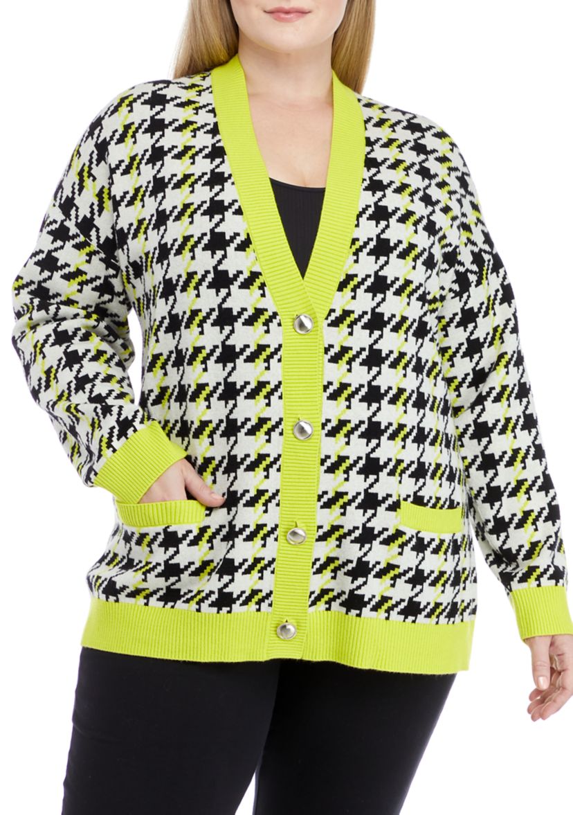 Plus Size Houndstooth Oversized Cardigan