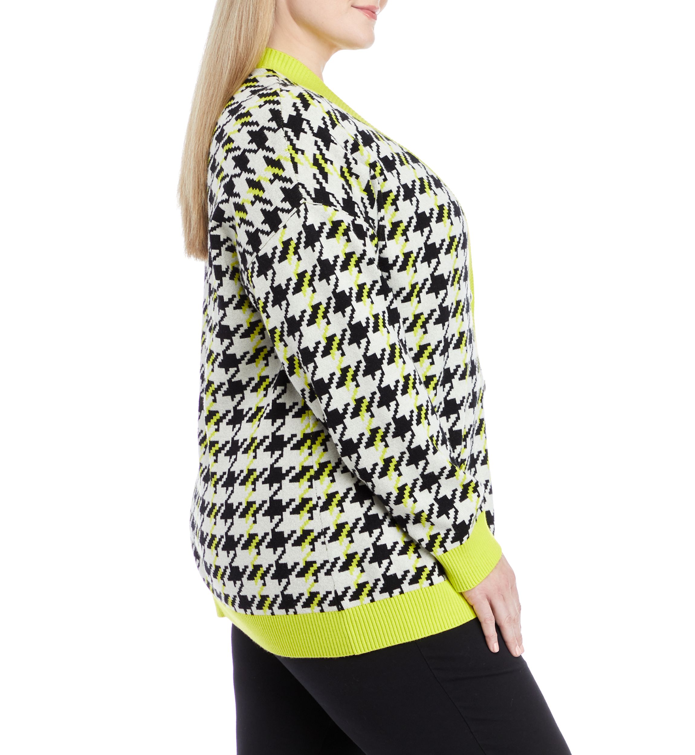Plus Size Houndstooth Oversized Cardigan