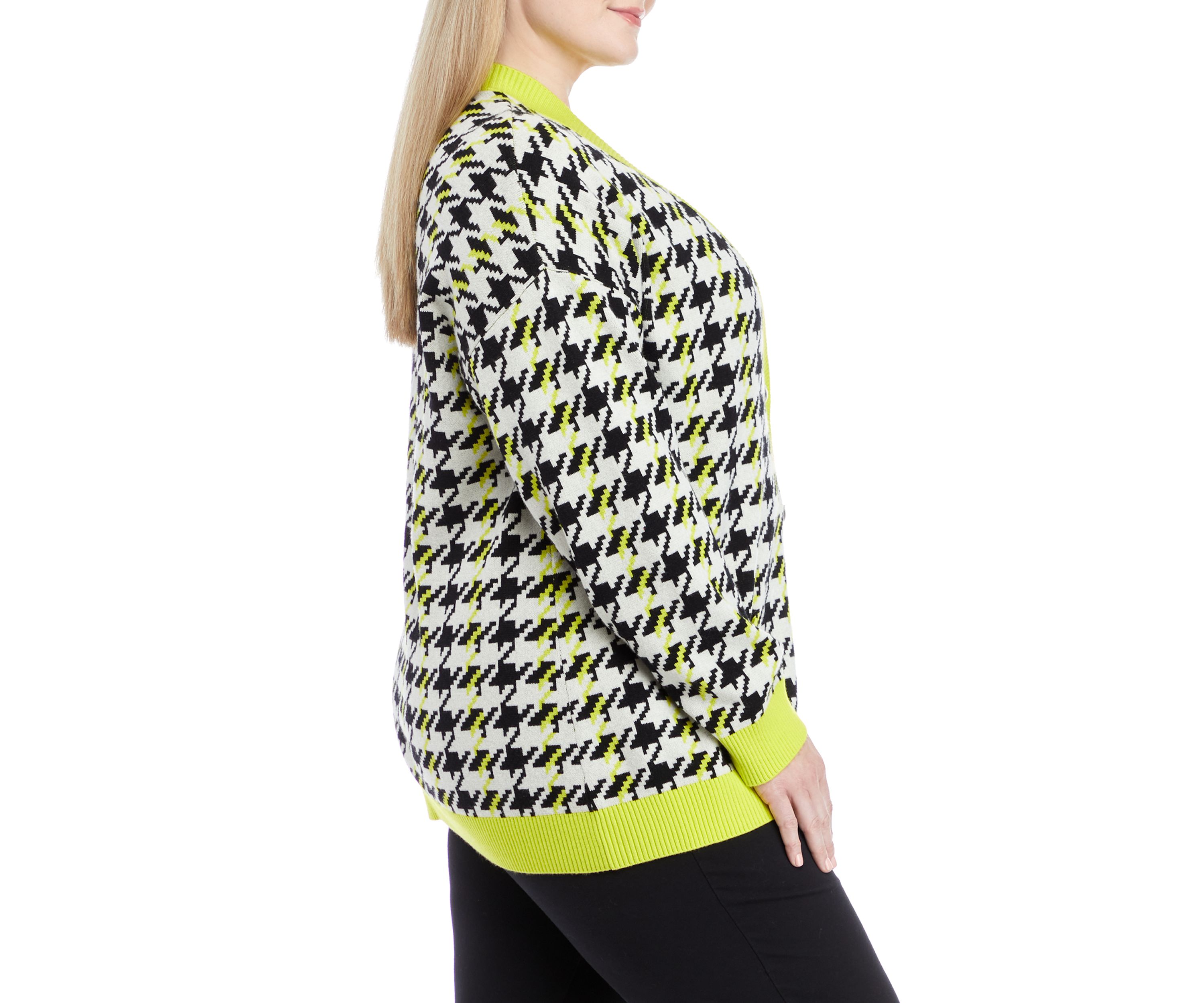 Plus Size Houndstooth Oversized Cardigan
