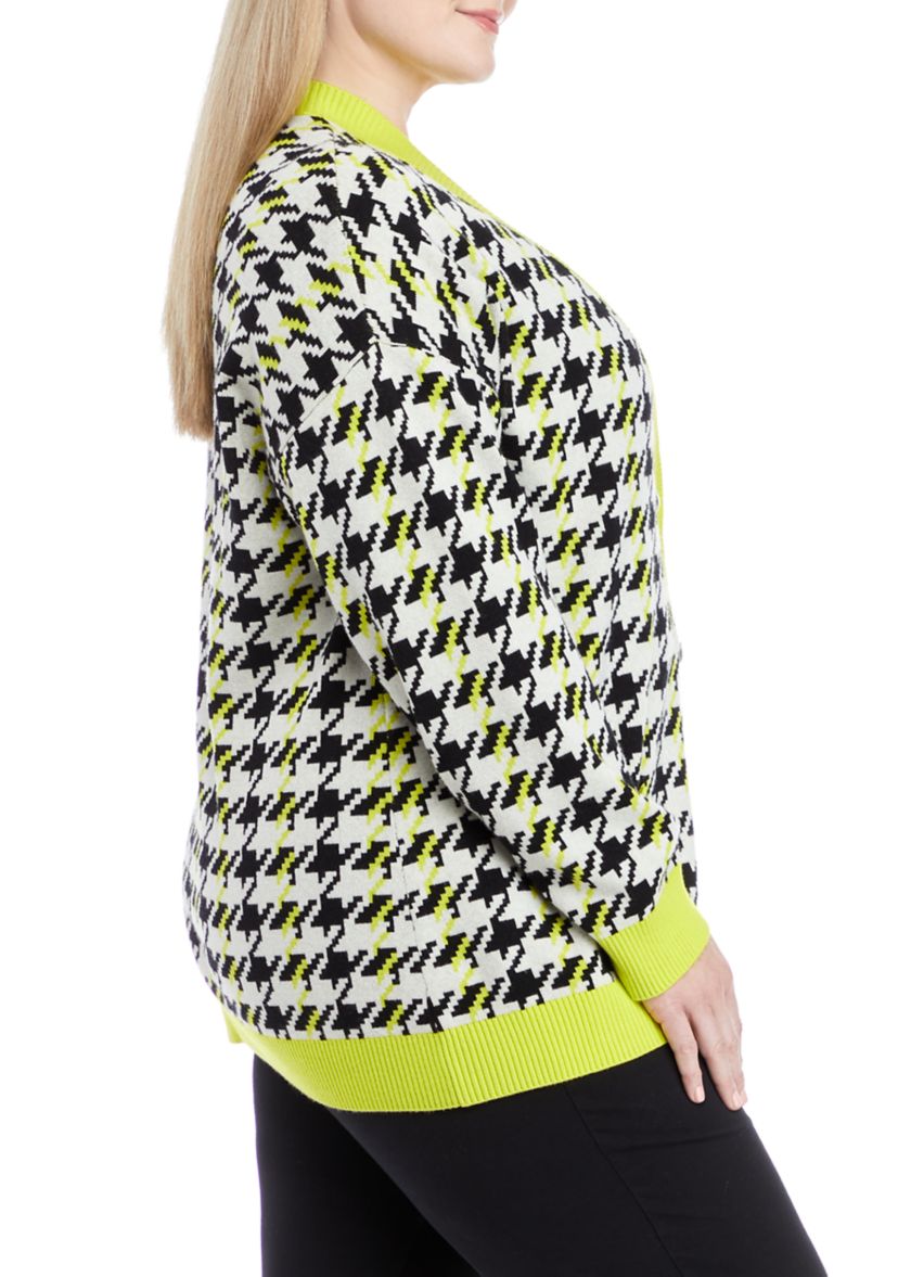 Plus Size Houndstooth Oversized Cardigan