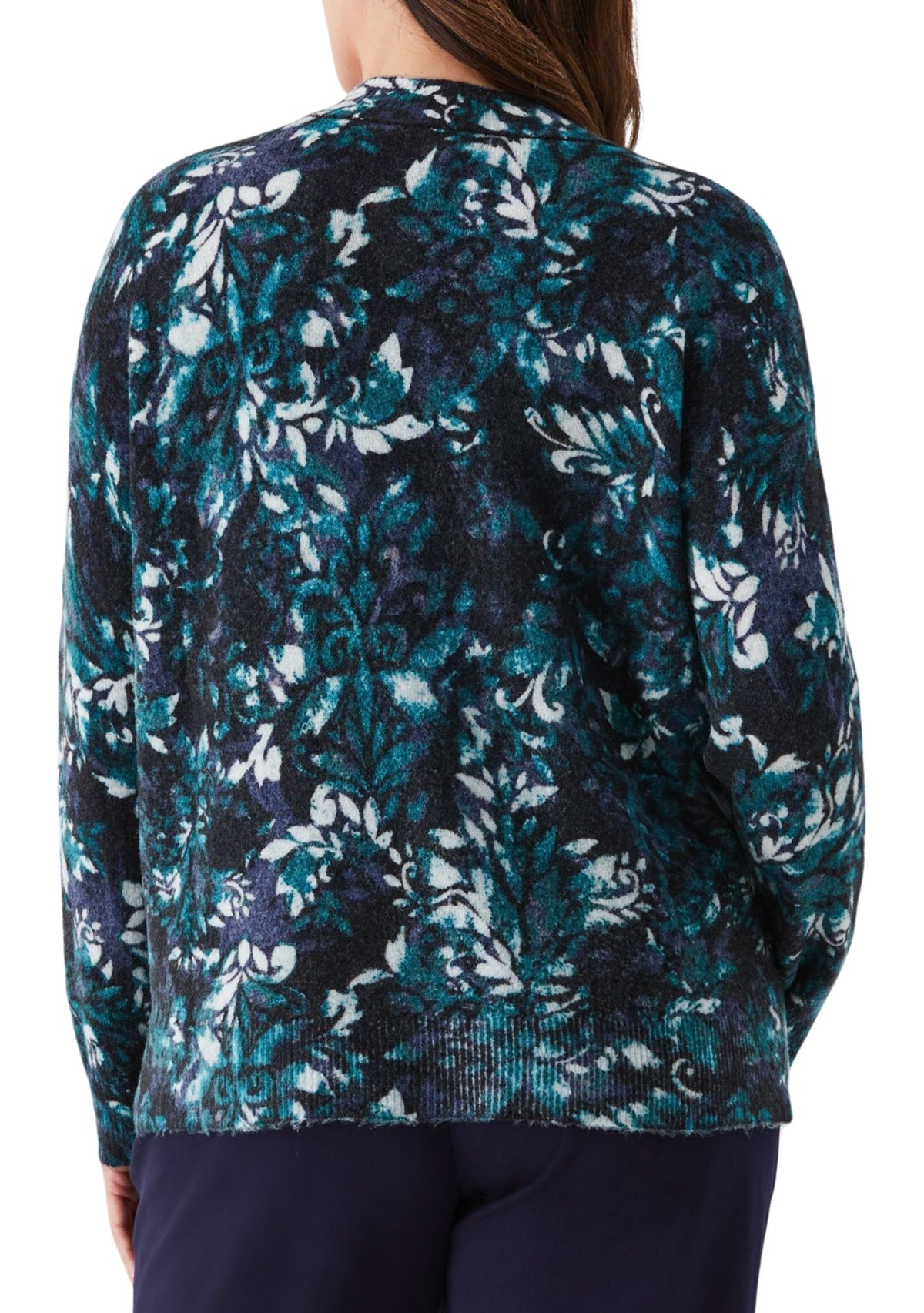 Plus Size Damask Print Mock Neck Lnog Sleeve Pullover Sweater