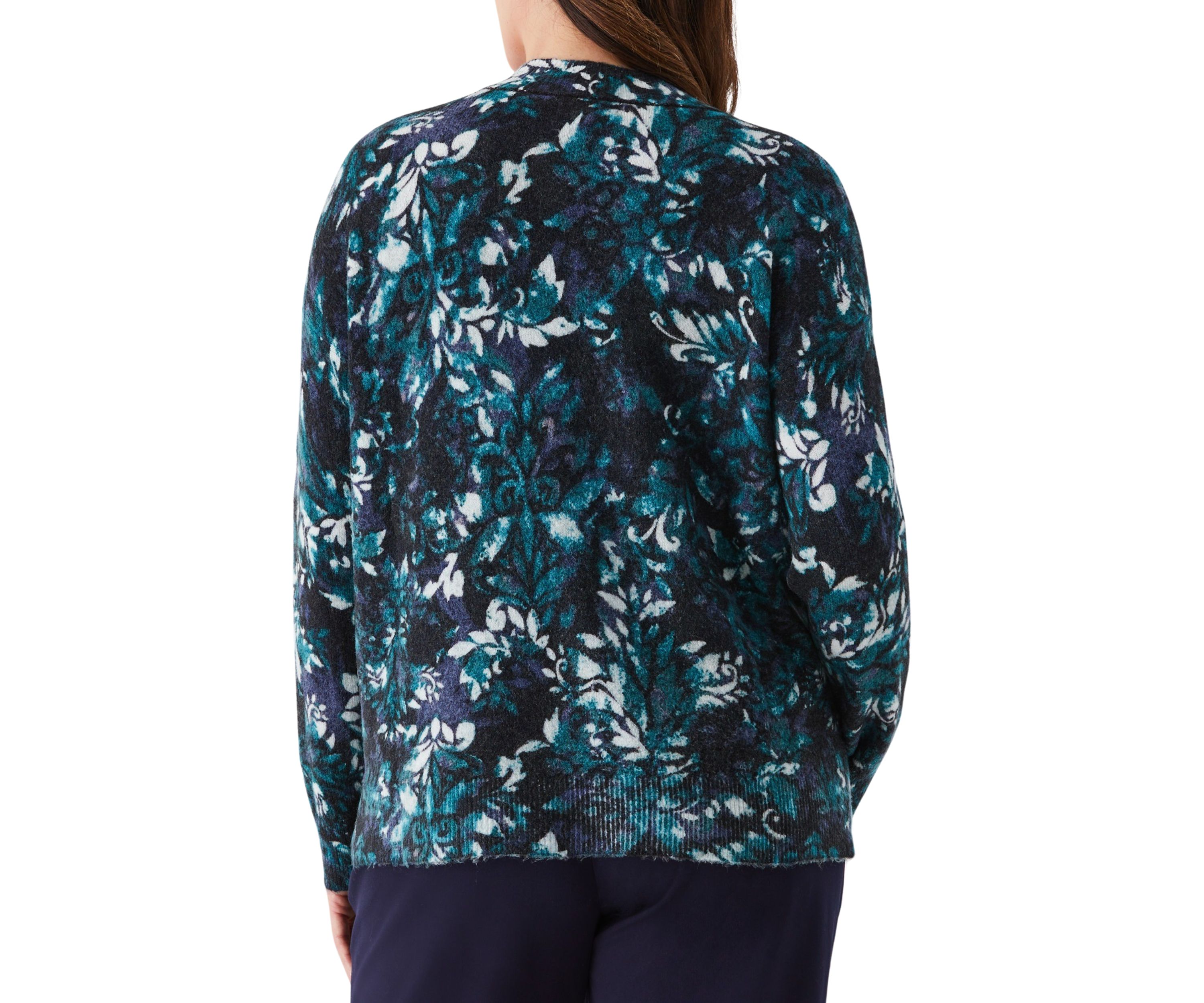Plus Size Damask Print Mock Neck Lnog Sleeve Pullover Sweater