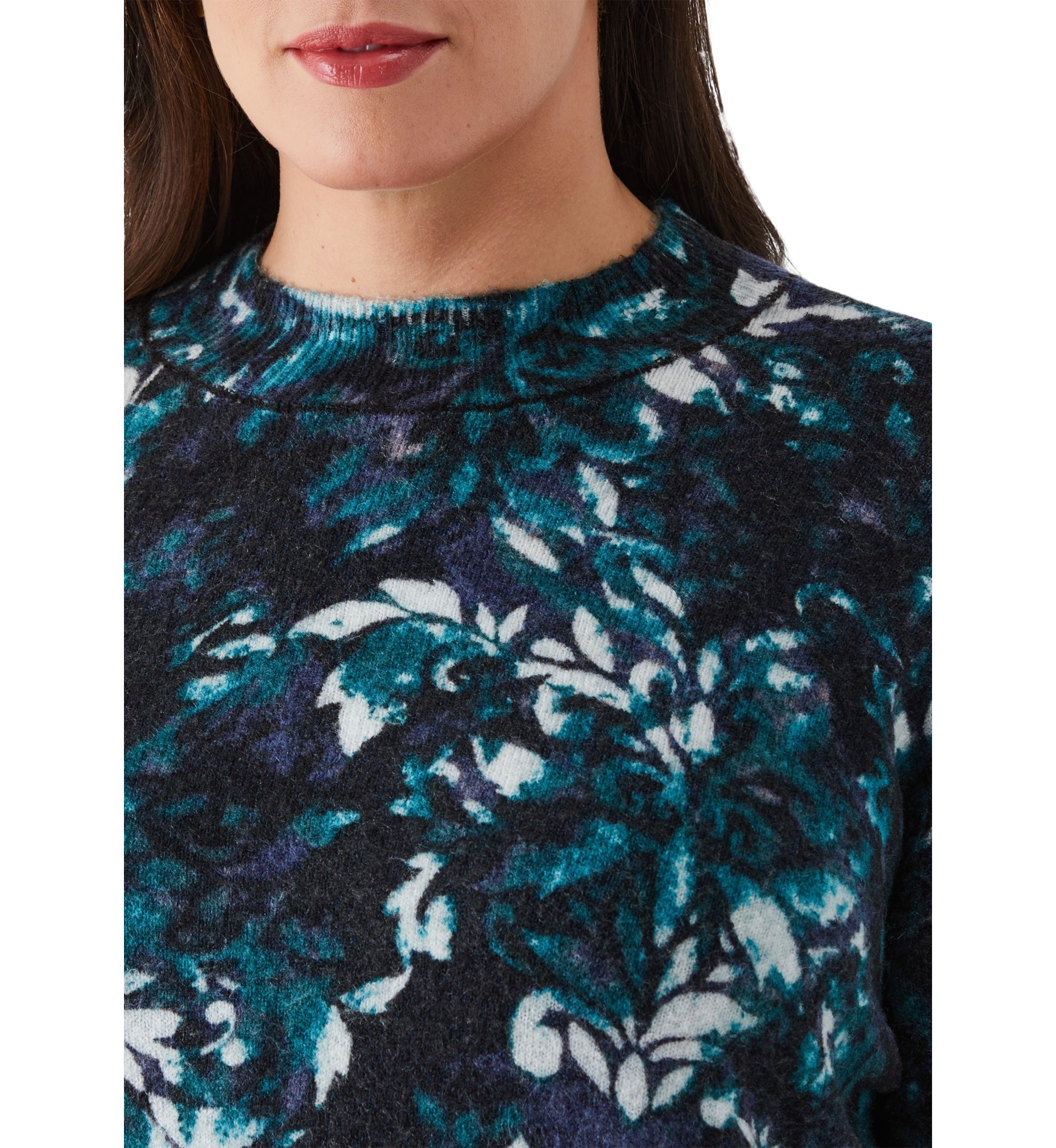 Plus Size Damask Print Mock Neck Lnog Sleeve Pullover Sweater