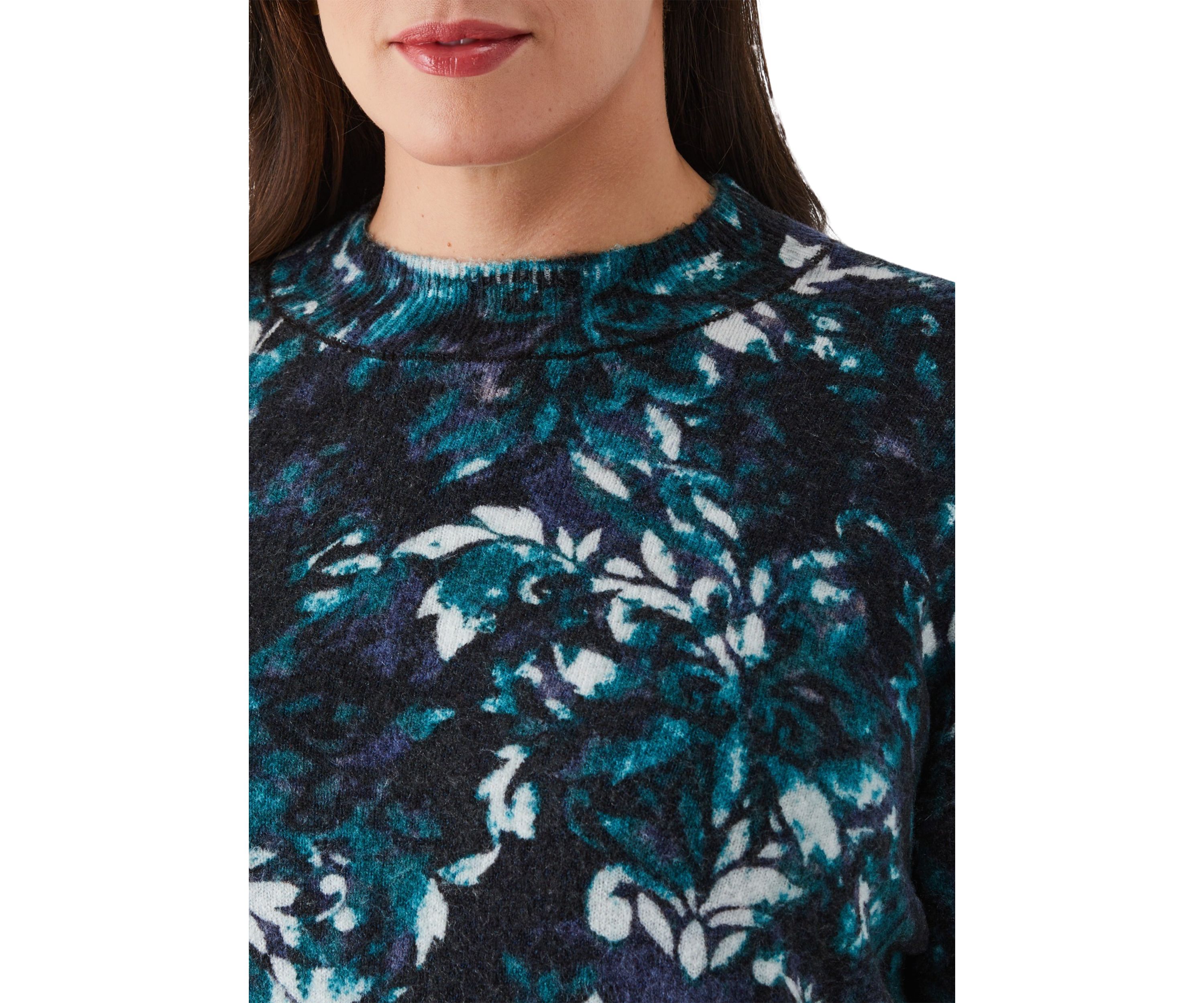 Plus Size Damask Print Mock Neck Lnog Sleeve Pullover Sweater