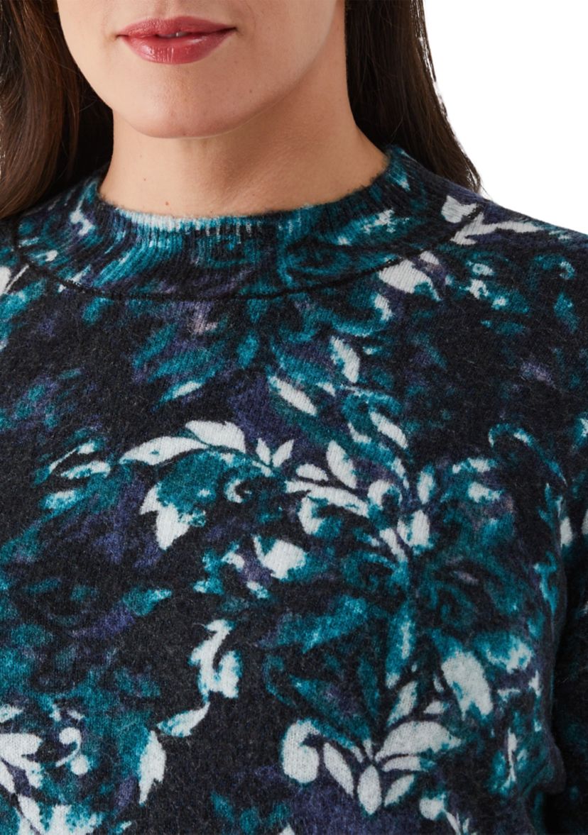 Plus Size Damask Print Mock Neck Lnog Sleeve Pullover Sweater