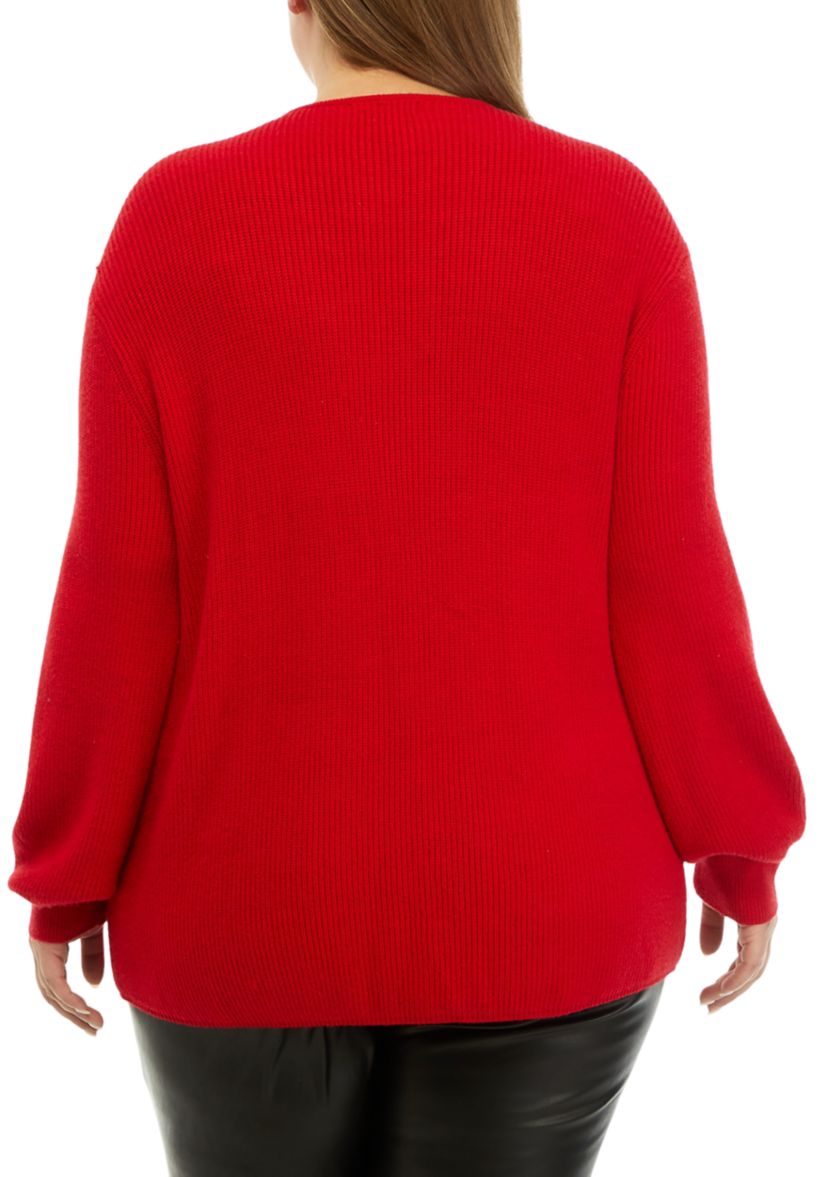 Plus Size Crystal Trim V-Neck Sweater