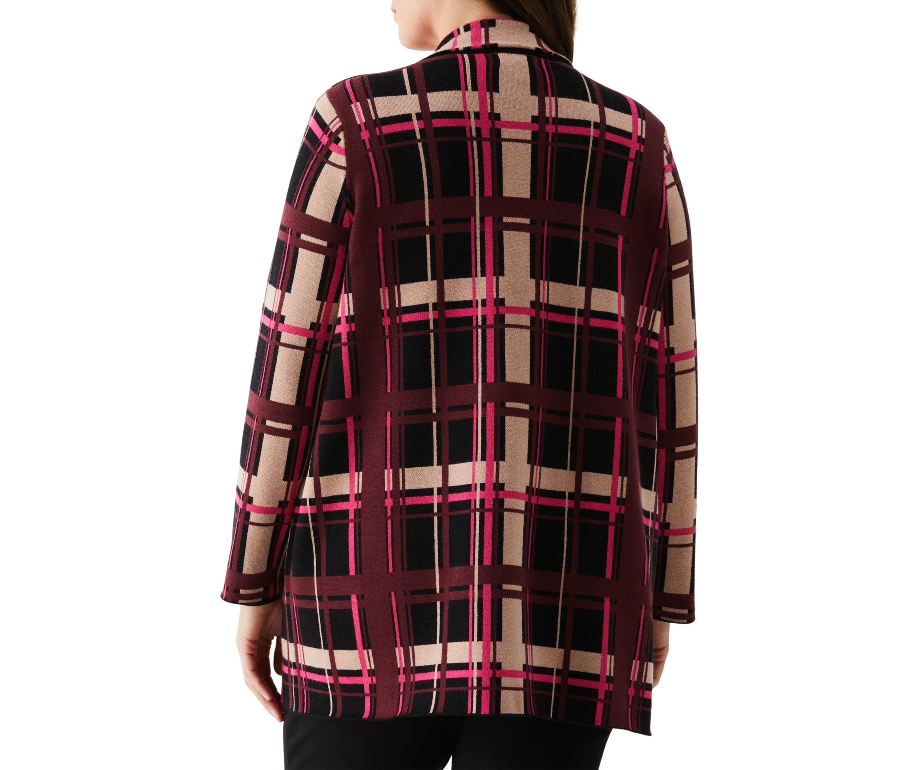 Plus Size Plaid Relaxed Long Sleeve Sweater Blazer