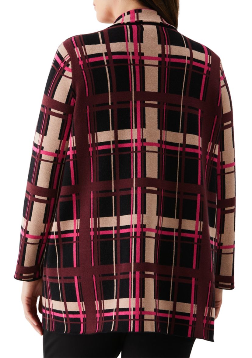 Plus Size Plaid Relaxed Long Sleeve Sweater Blazer