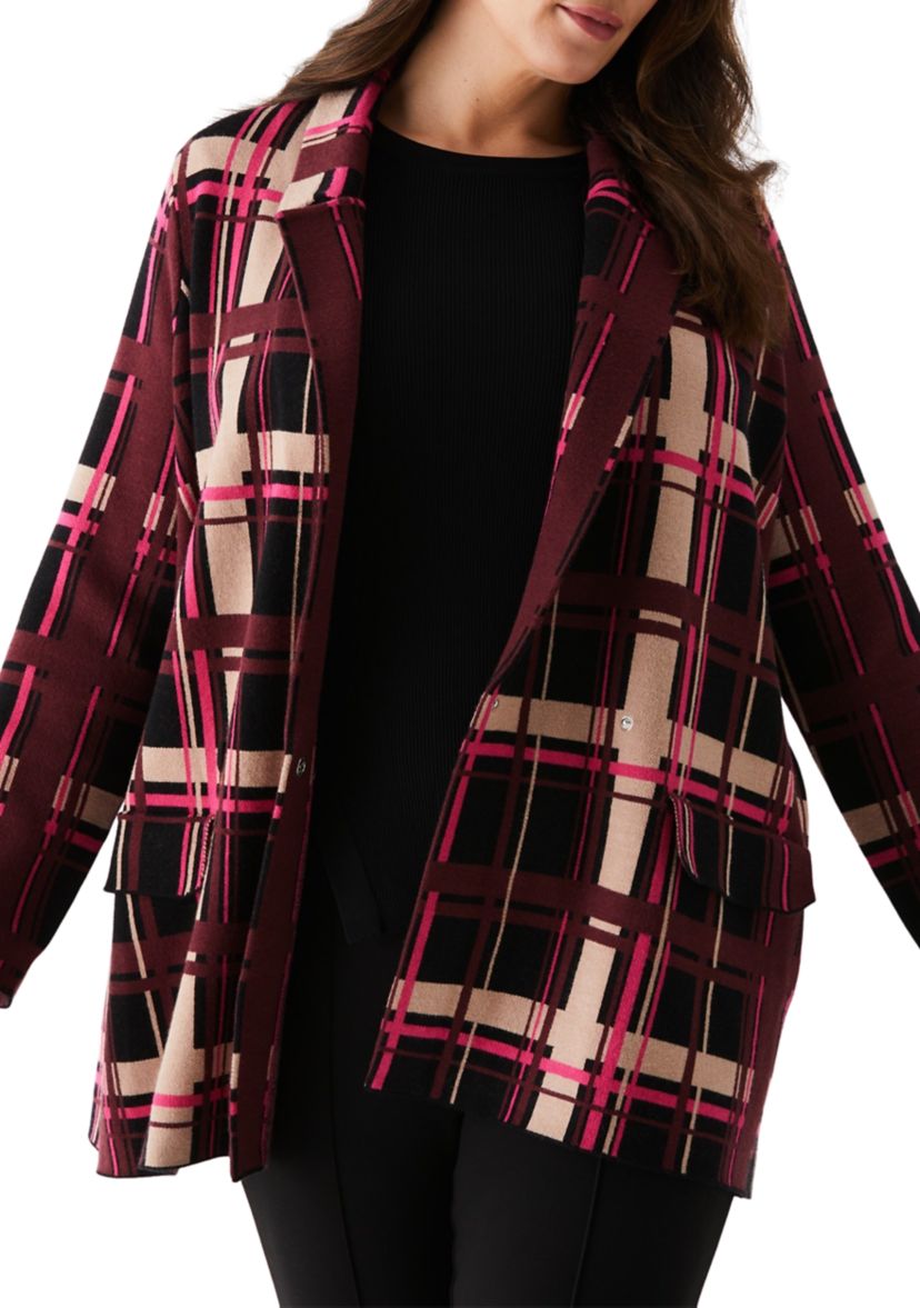 Plus Size Plaid Relaxed Long Sleeve Sweater Blazer