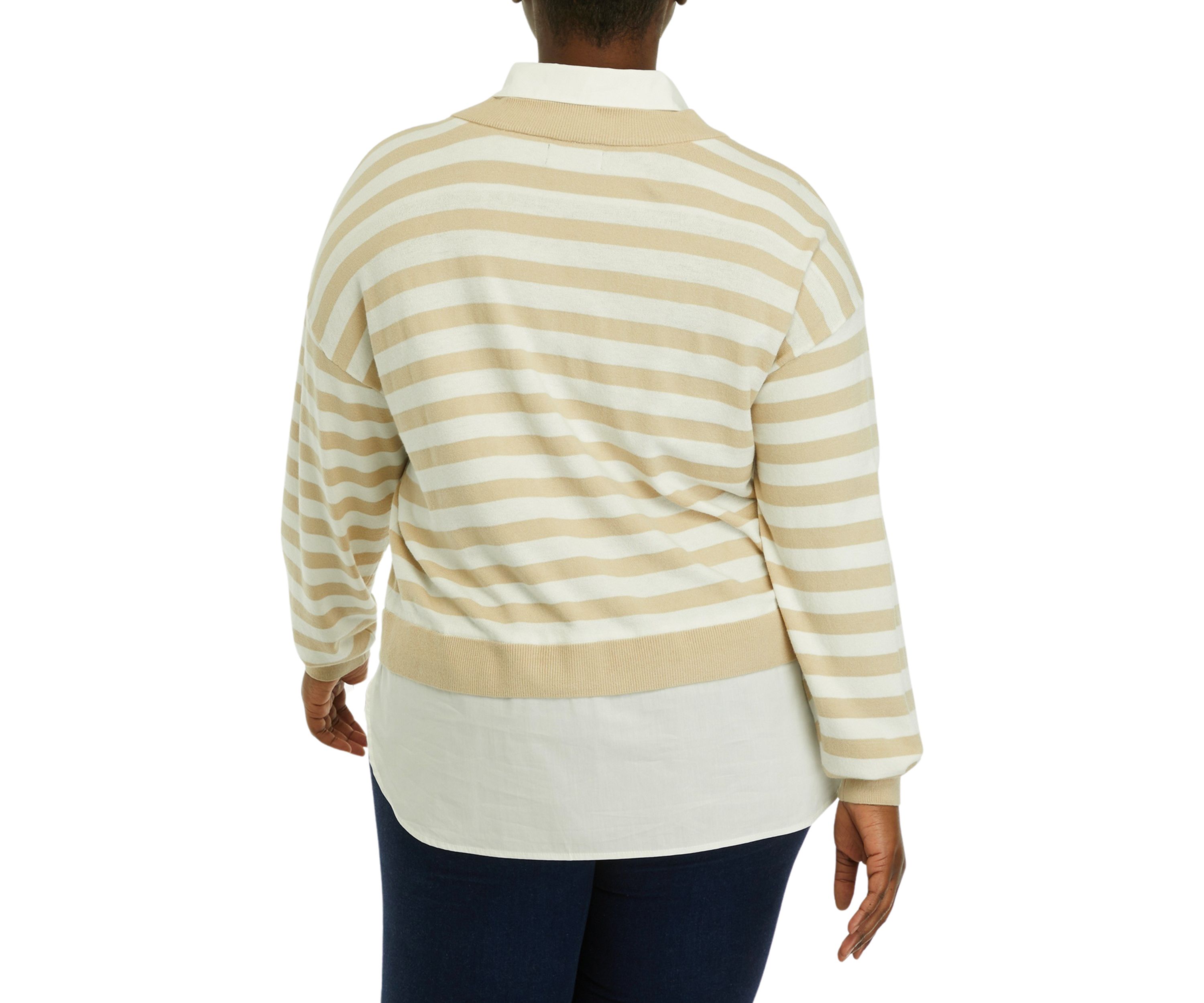 Plus Size Striped Layered Long Sleeve Sweater