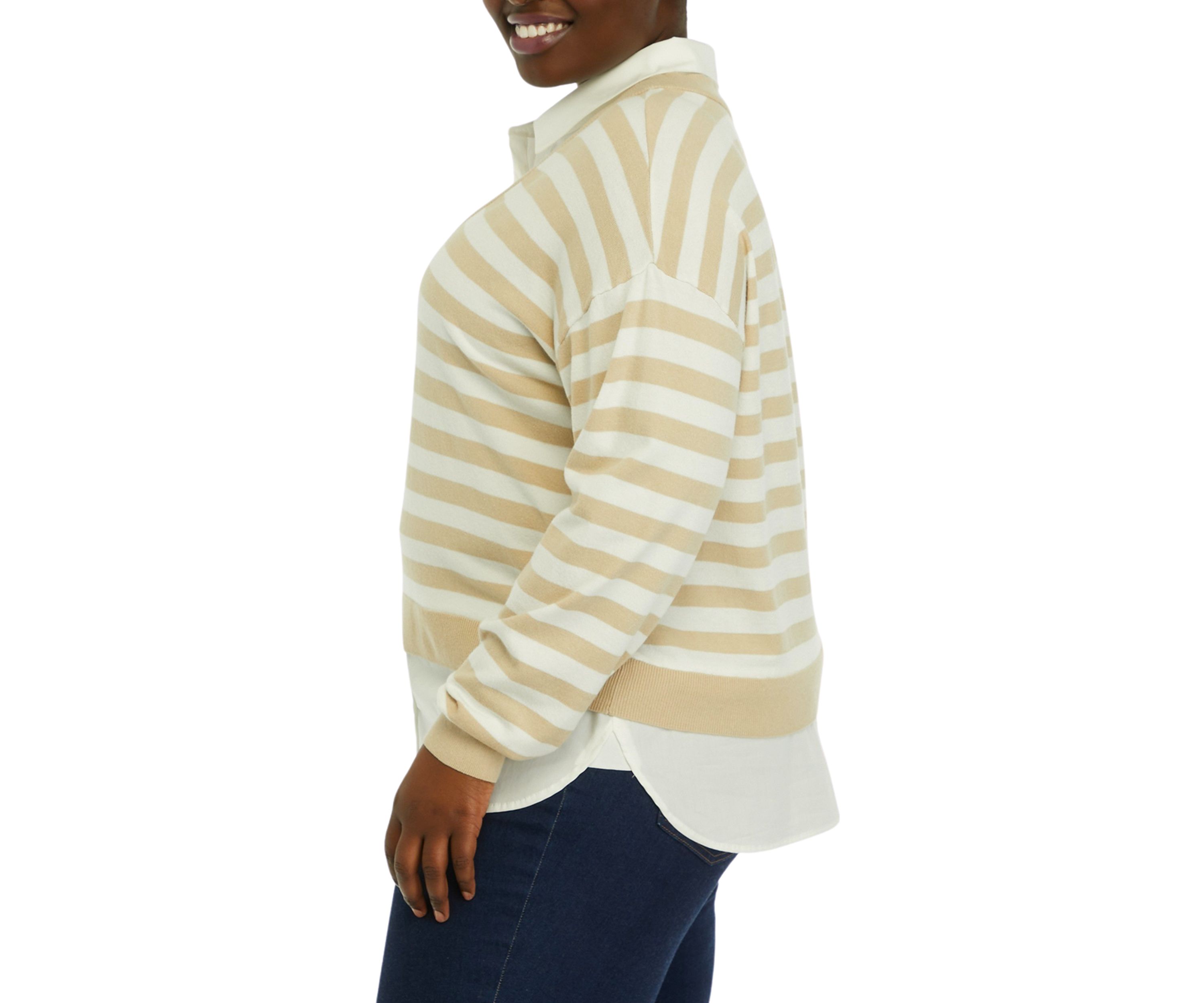 Plus Size Striped Layered Long Sleeve Sweater