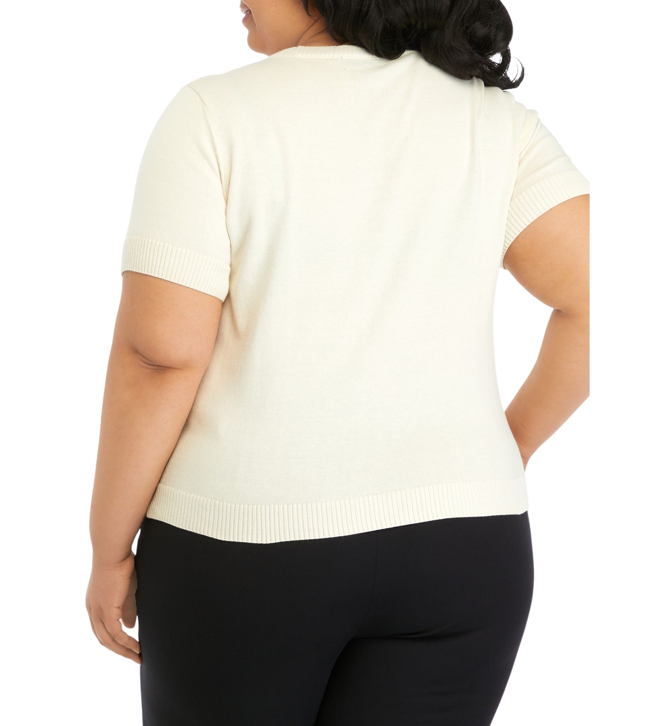 Plus Size Crochet Front Short Sleeve Sweater