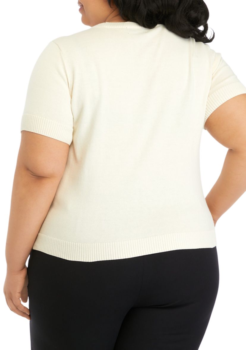 Plus Size Crochet Front Short Sleeve Sweater