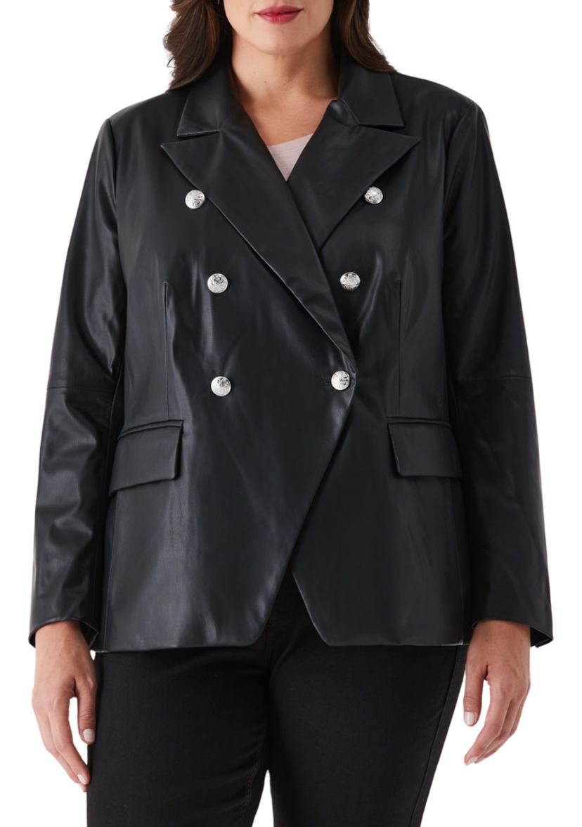 Plus Size Vegan Leather Double Breasted Blazer