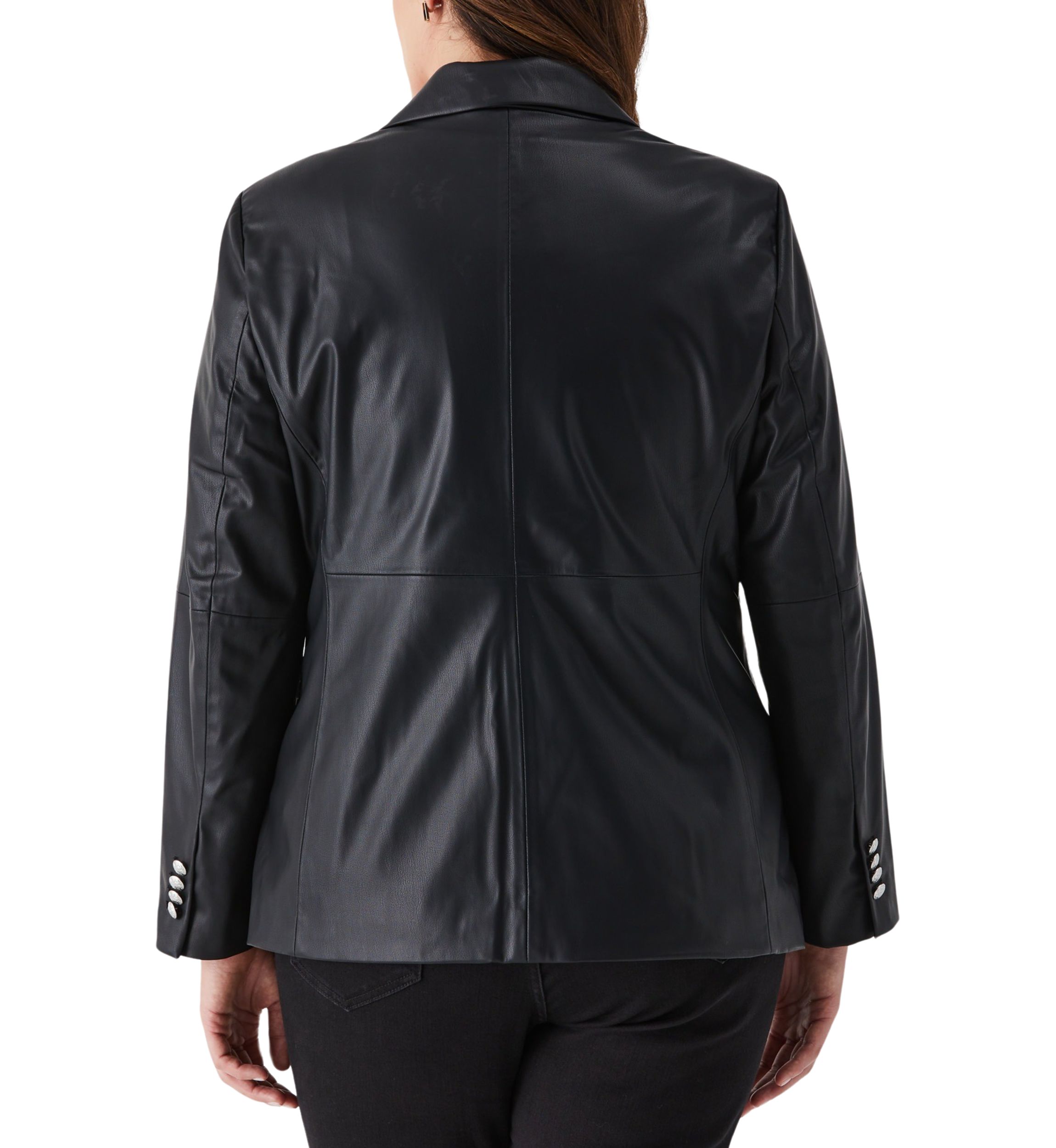 Plus Size Vegan Leather Double Breasted Blazer