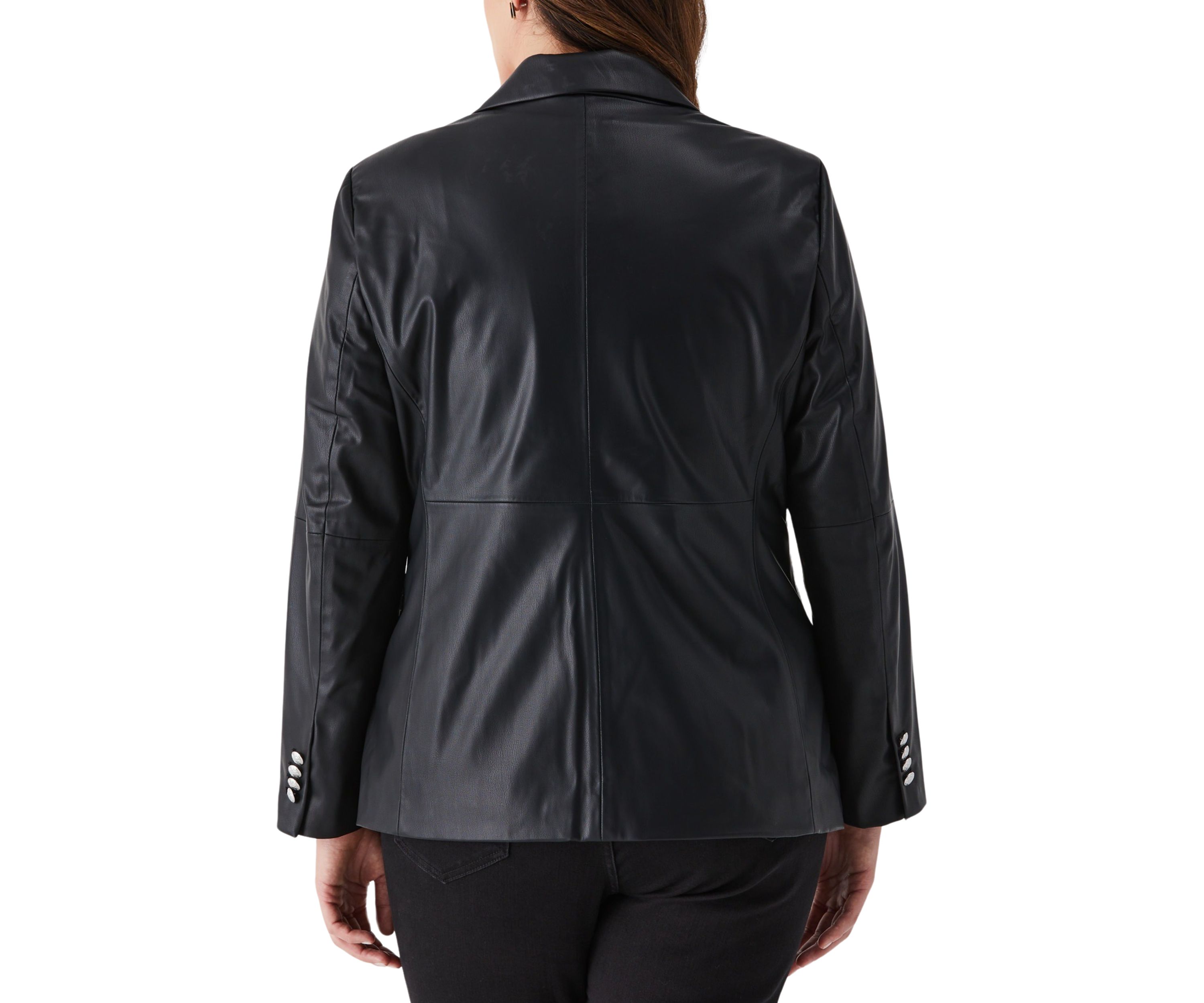 Plus Size Vegan Leather Double Breasted Blazer