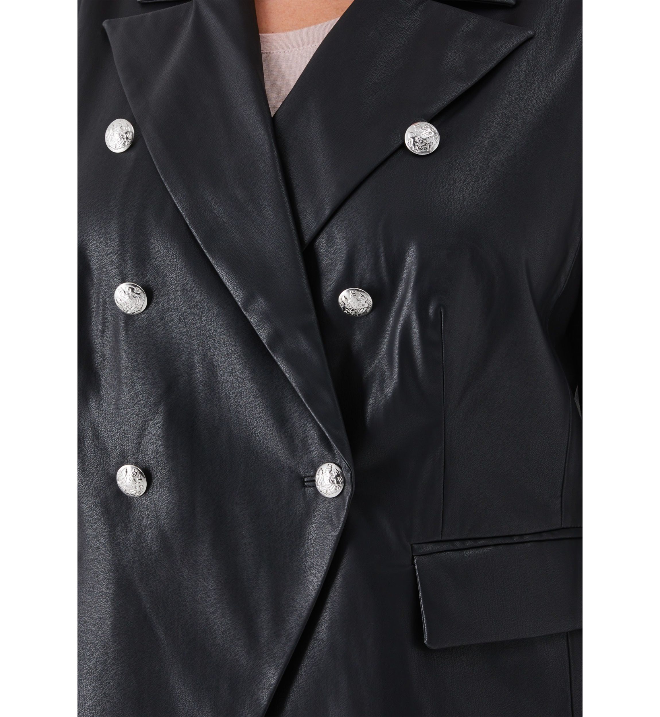Plus Size Vegan Leather Double Breasted Blazer