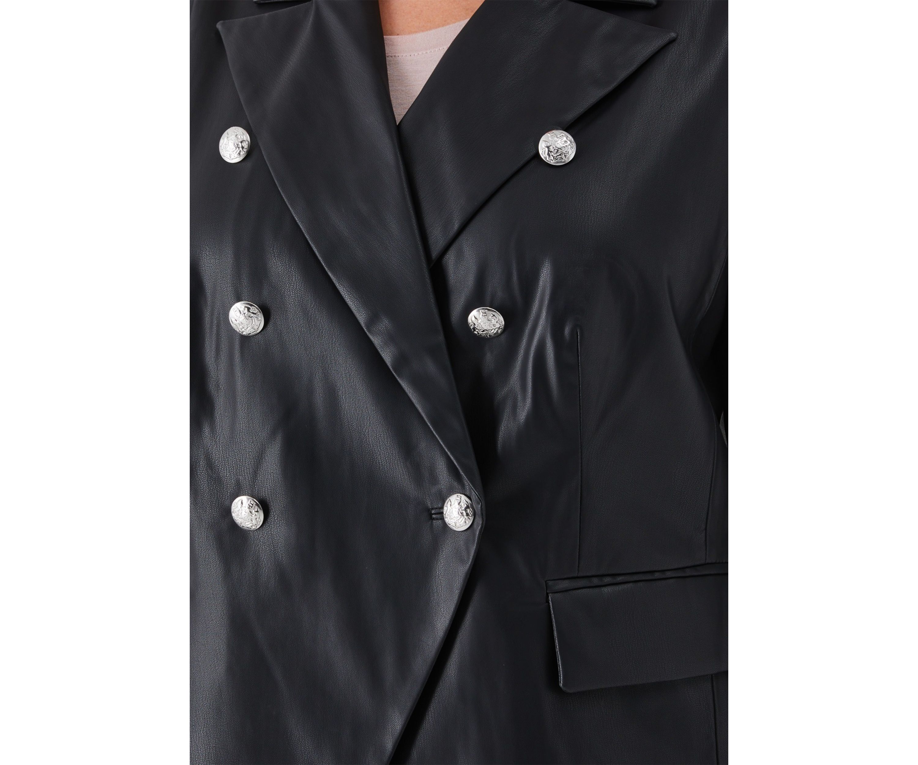 Plus Size Vegan Leather Double Breasted Blazer