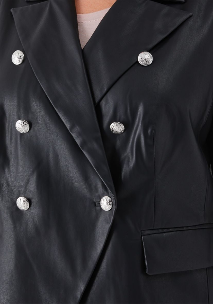 Plus Size Vegan Leather Double Breasted Blazer