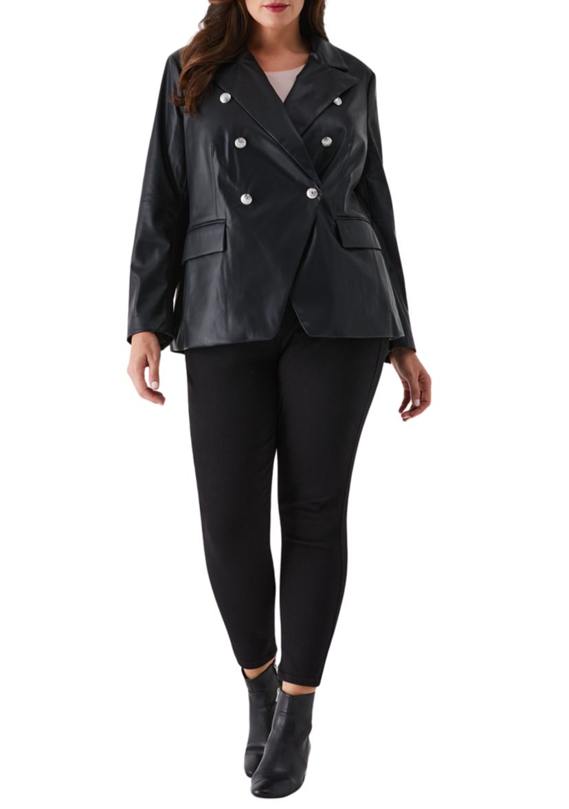 Plus Size Vegan Leather Double Breasted Blazer