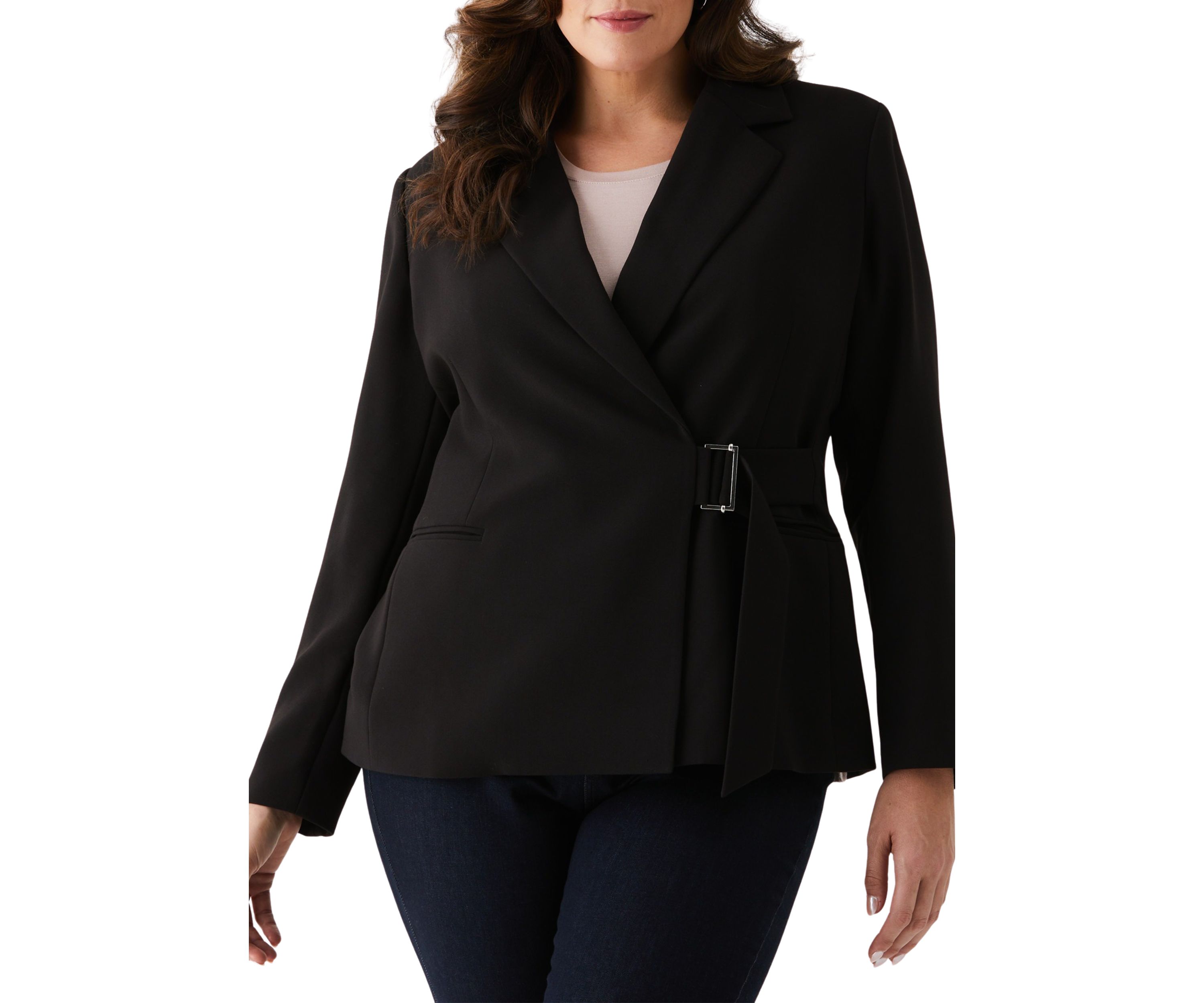 Plus Size Double Breasted Tie Wrap Blazer