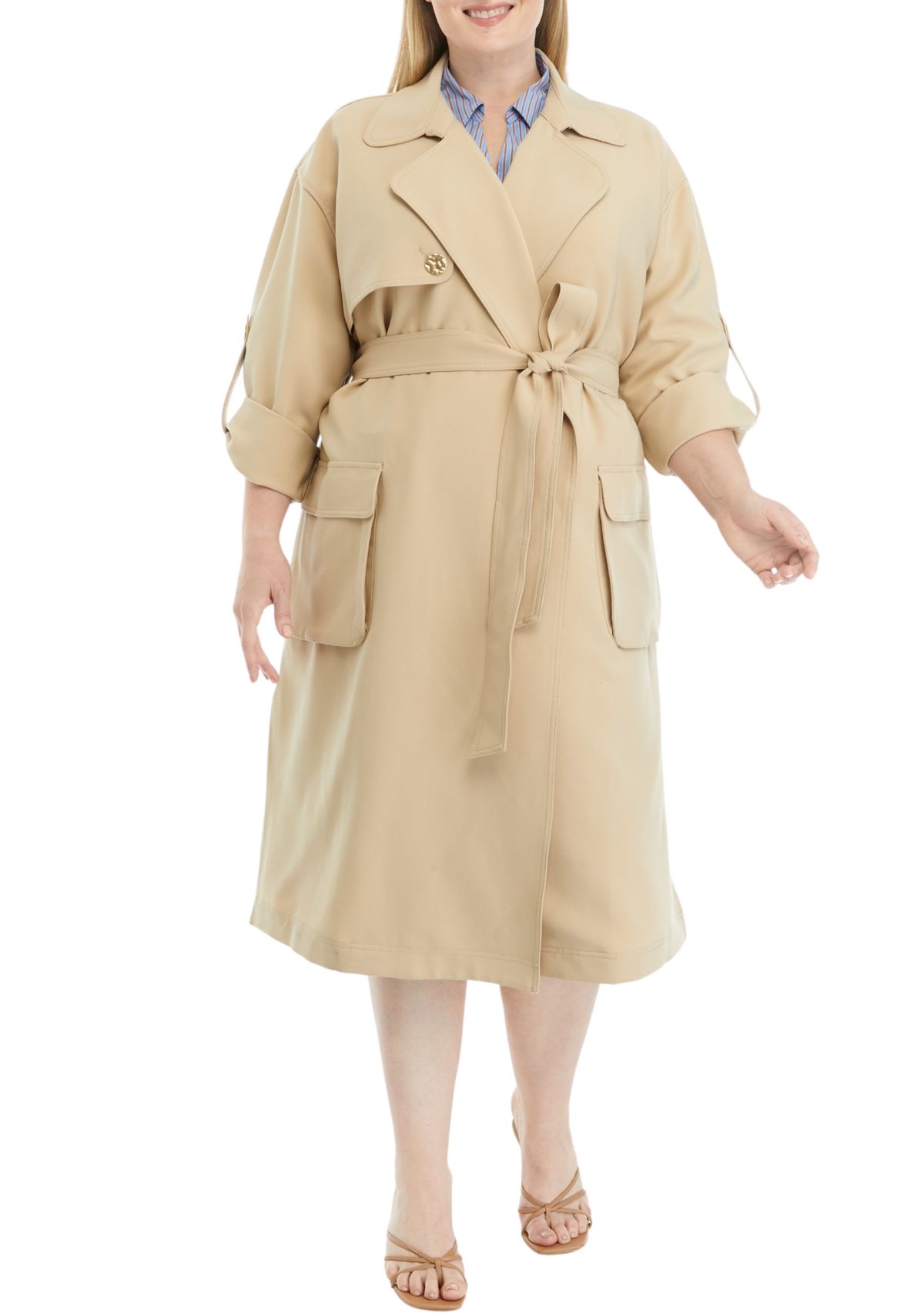 Plus Size Twill Trench Coat
