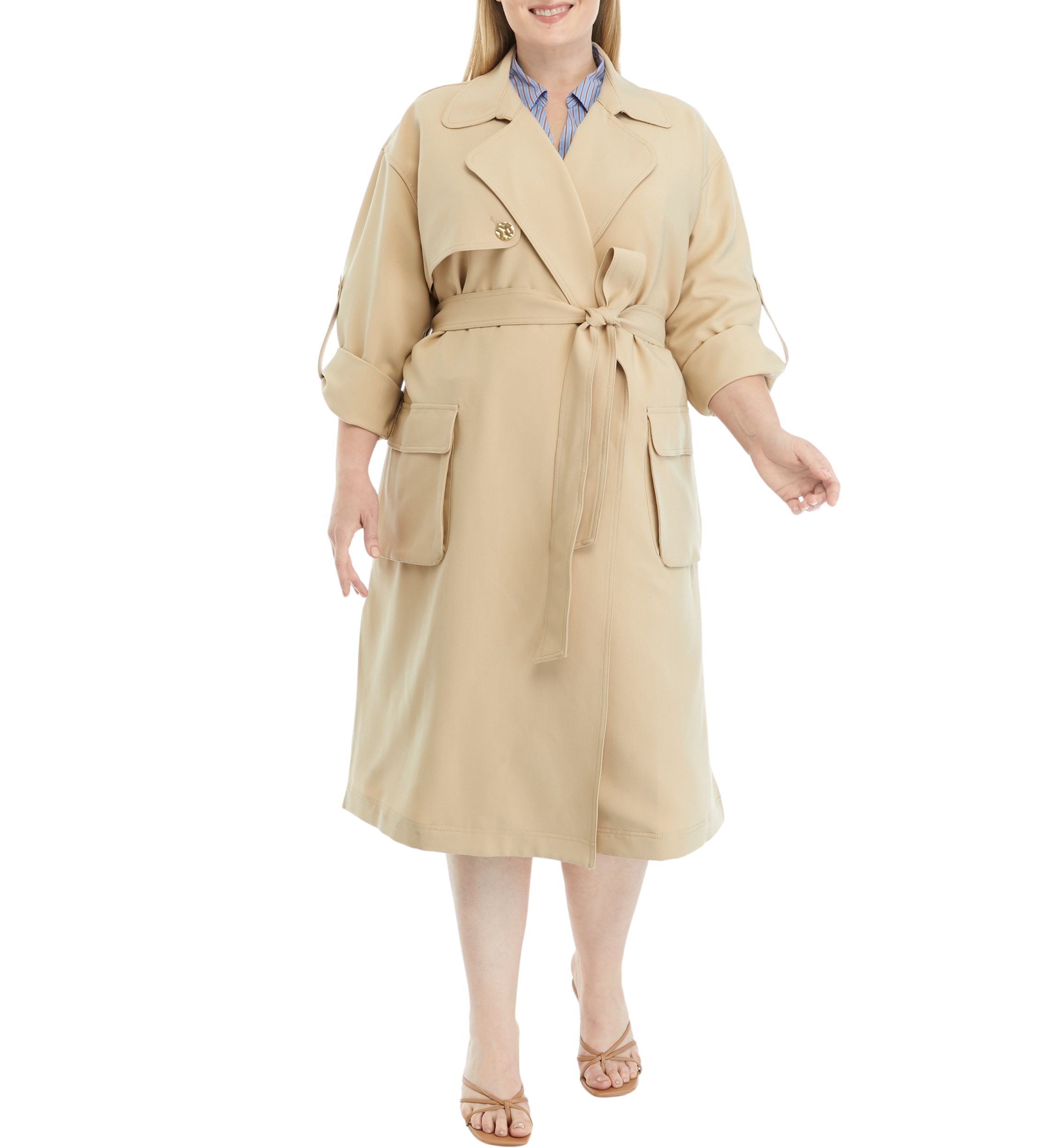Plus Size Twill Trench Coat