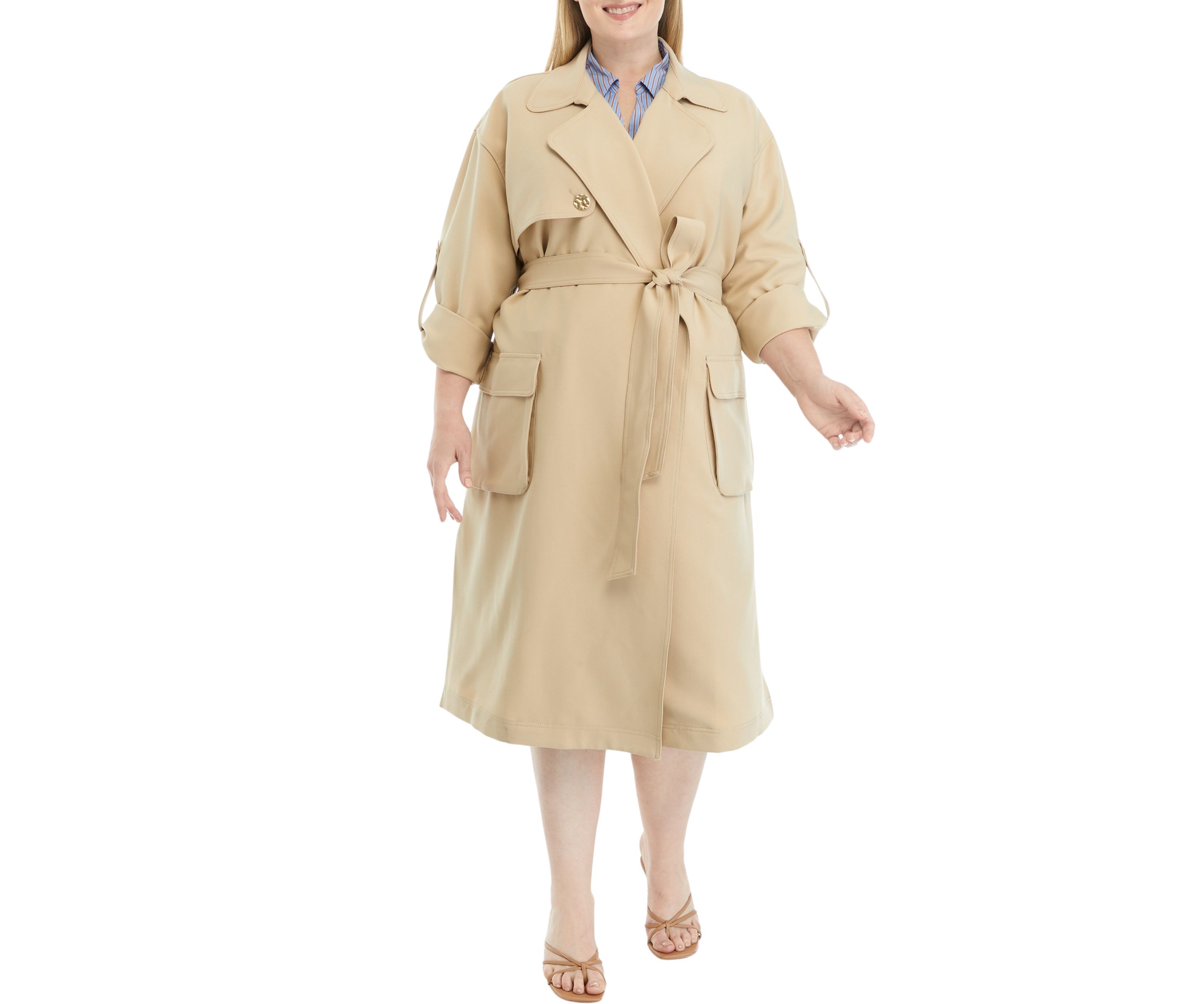 Plus Size Twill Trench Coat