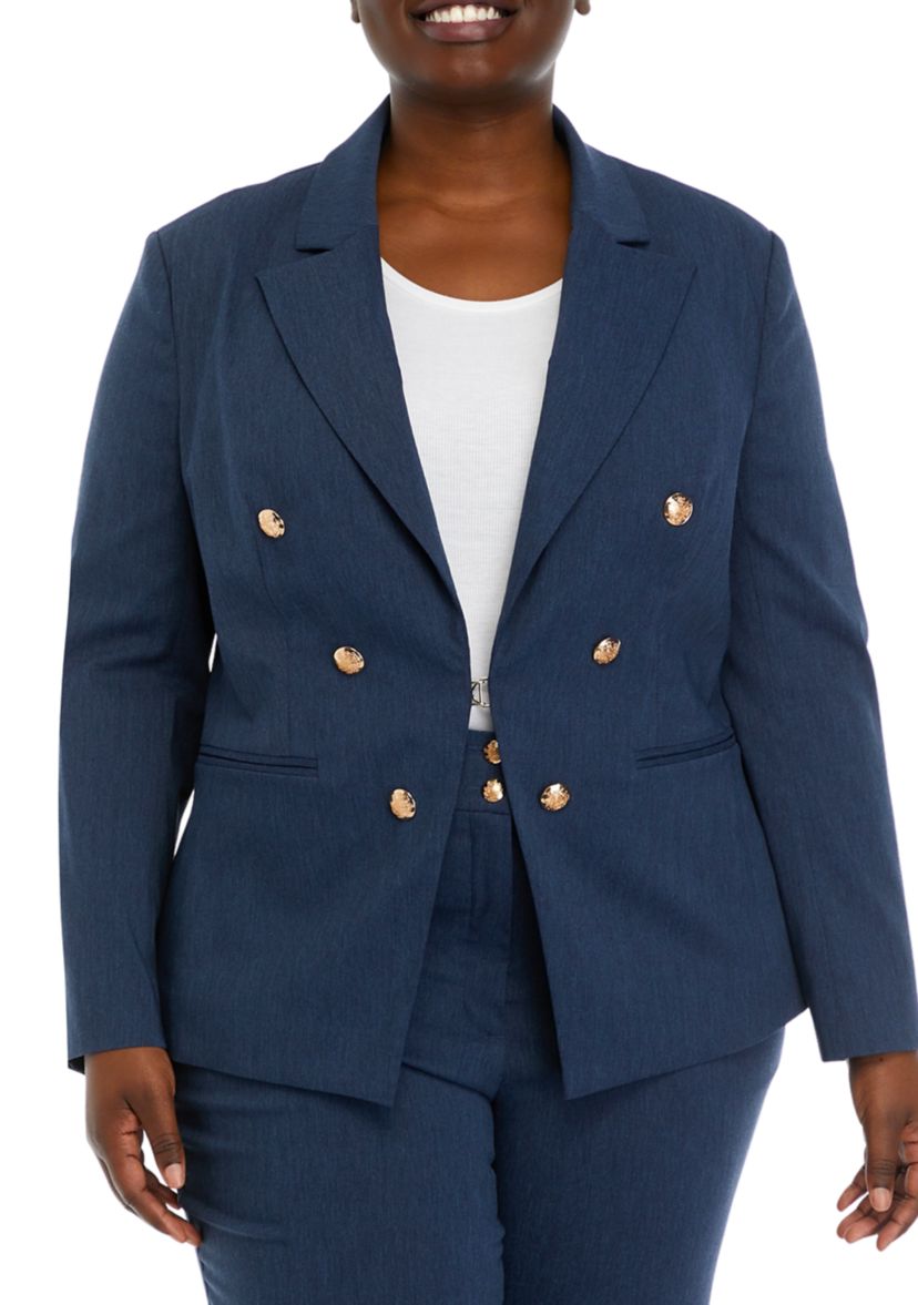 Plus Size Indigo Button Detail Blazer Jacket
