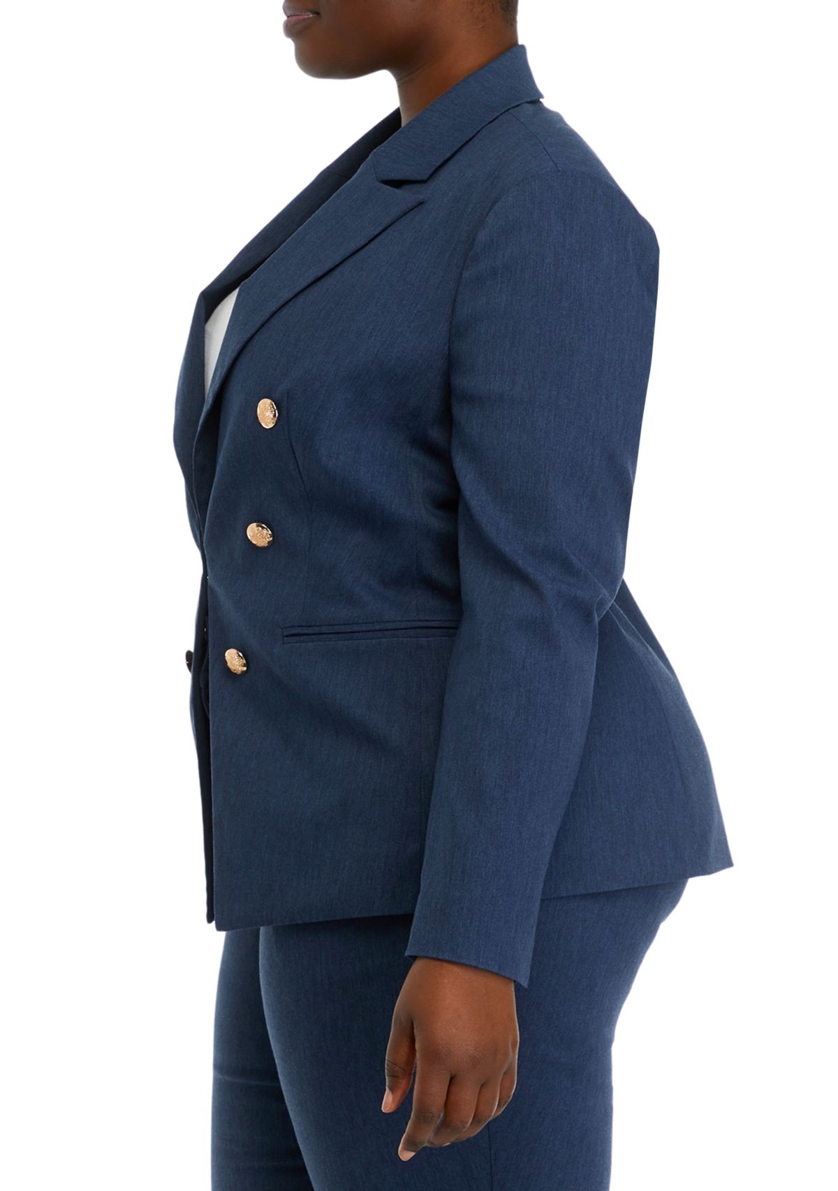 Plus Size Indigo Button Detail Blazer Jacket