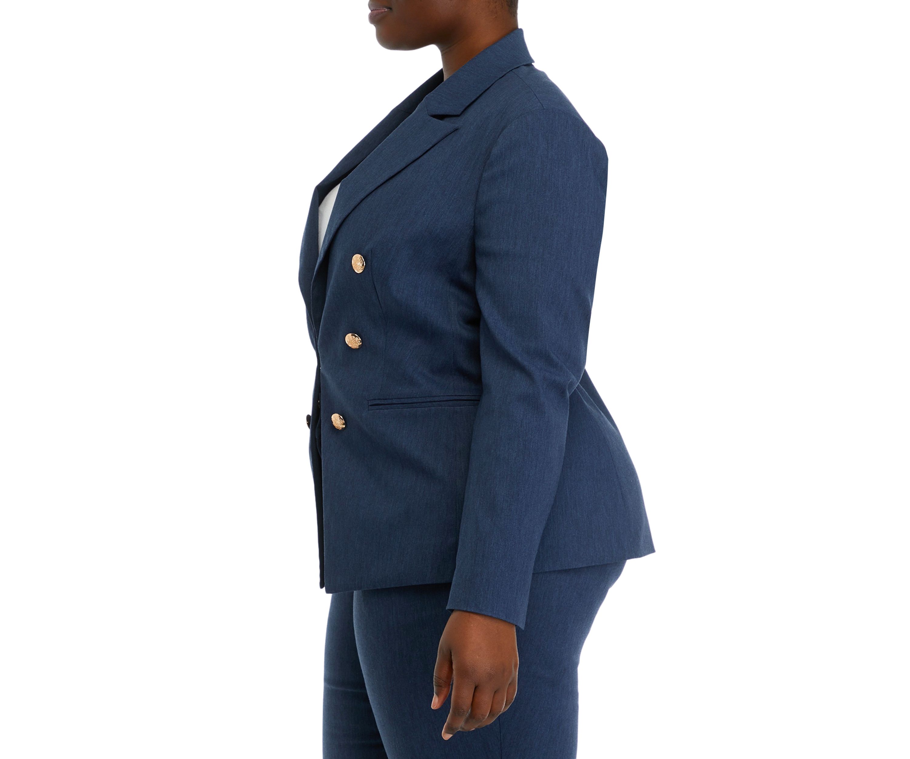 Plus Size Indigo Button Detail Blazer Jacket