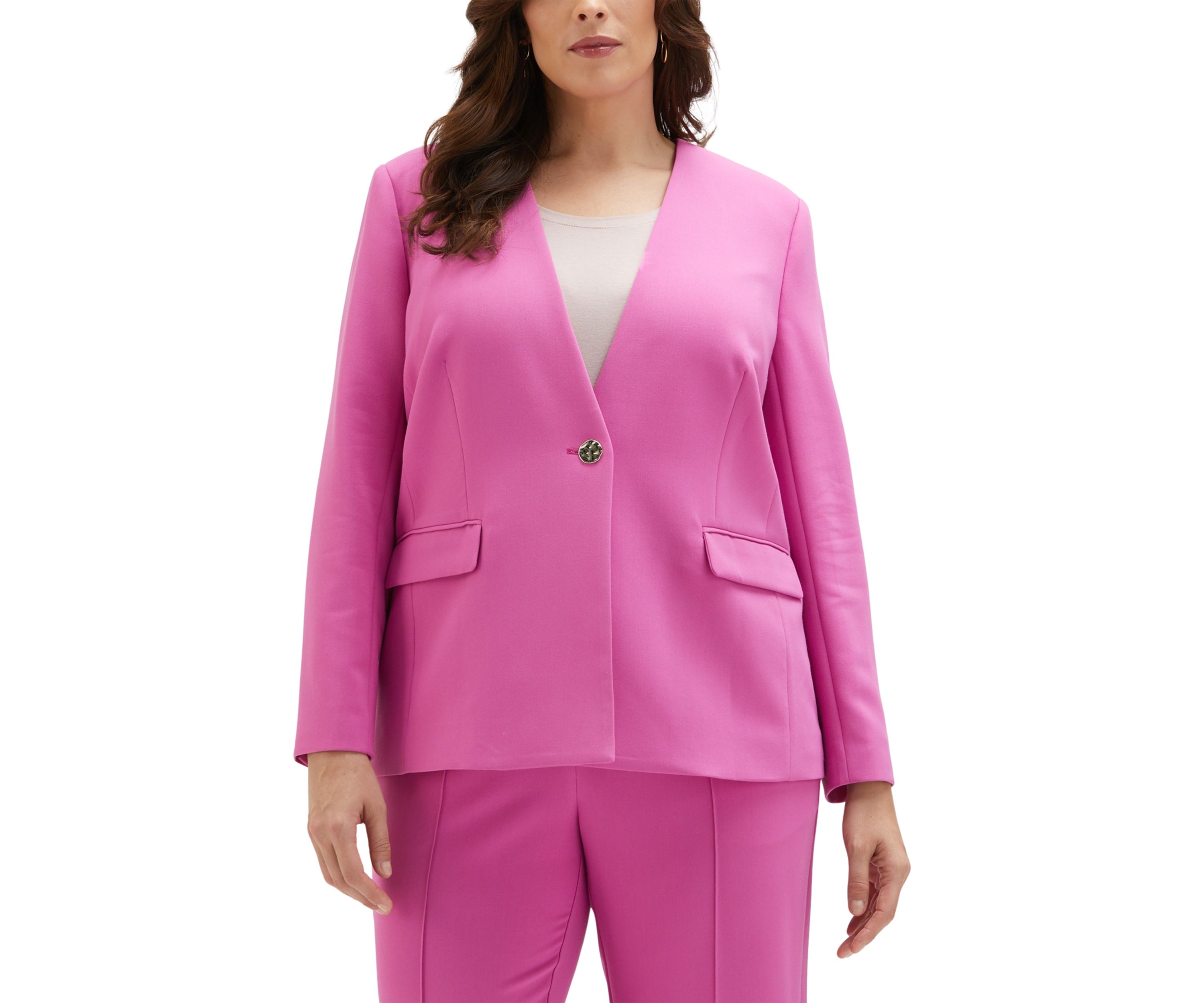 Plus Size Twill Gabardine Collarless Blazer