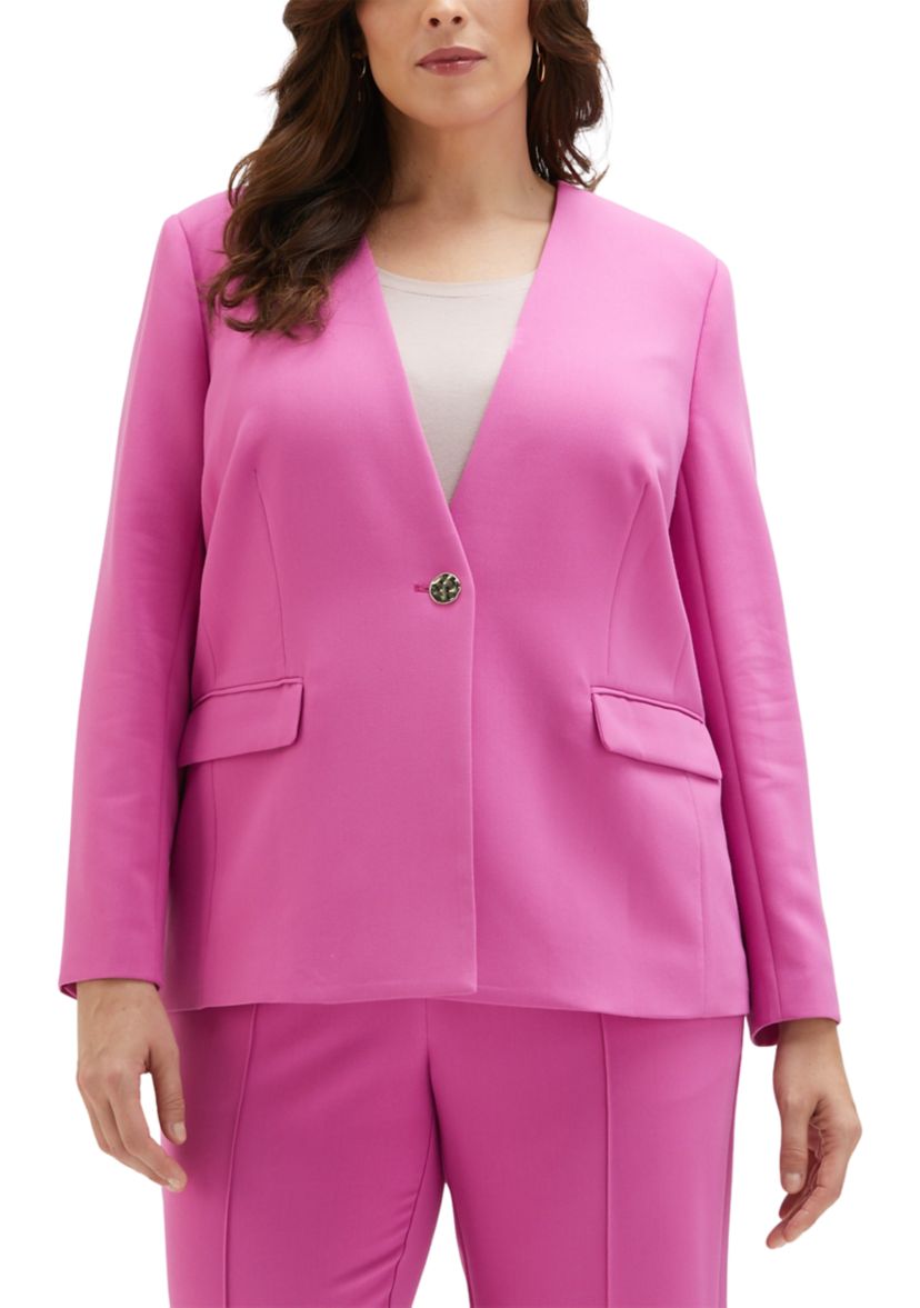 Plus Size Twill Gabardine Collarless Blazer