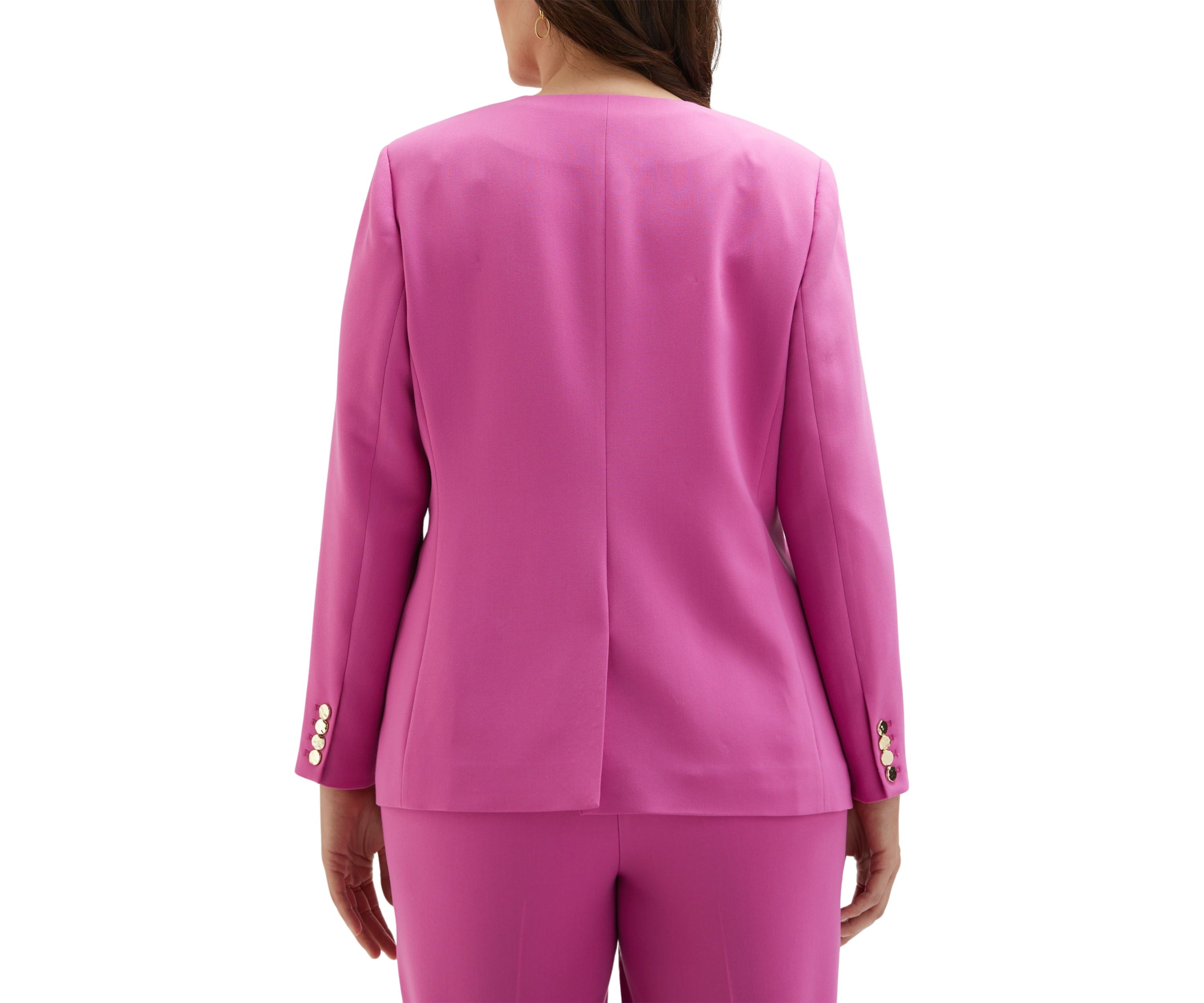 Plus Size Twill Gabardine Collarless Blazer