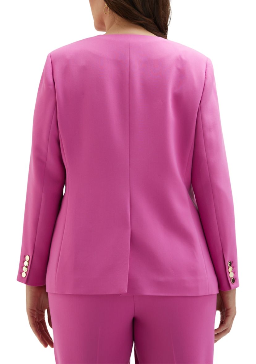 Plus Size Twill Gabardine Collarless Blazer