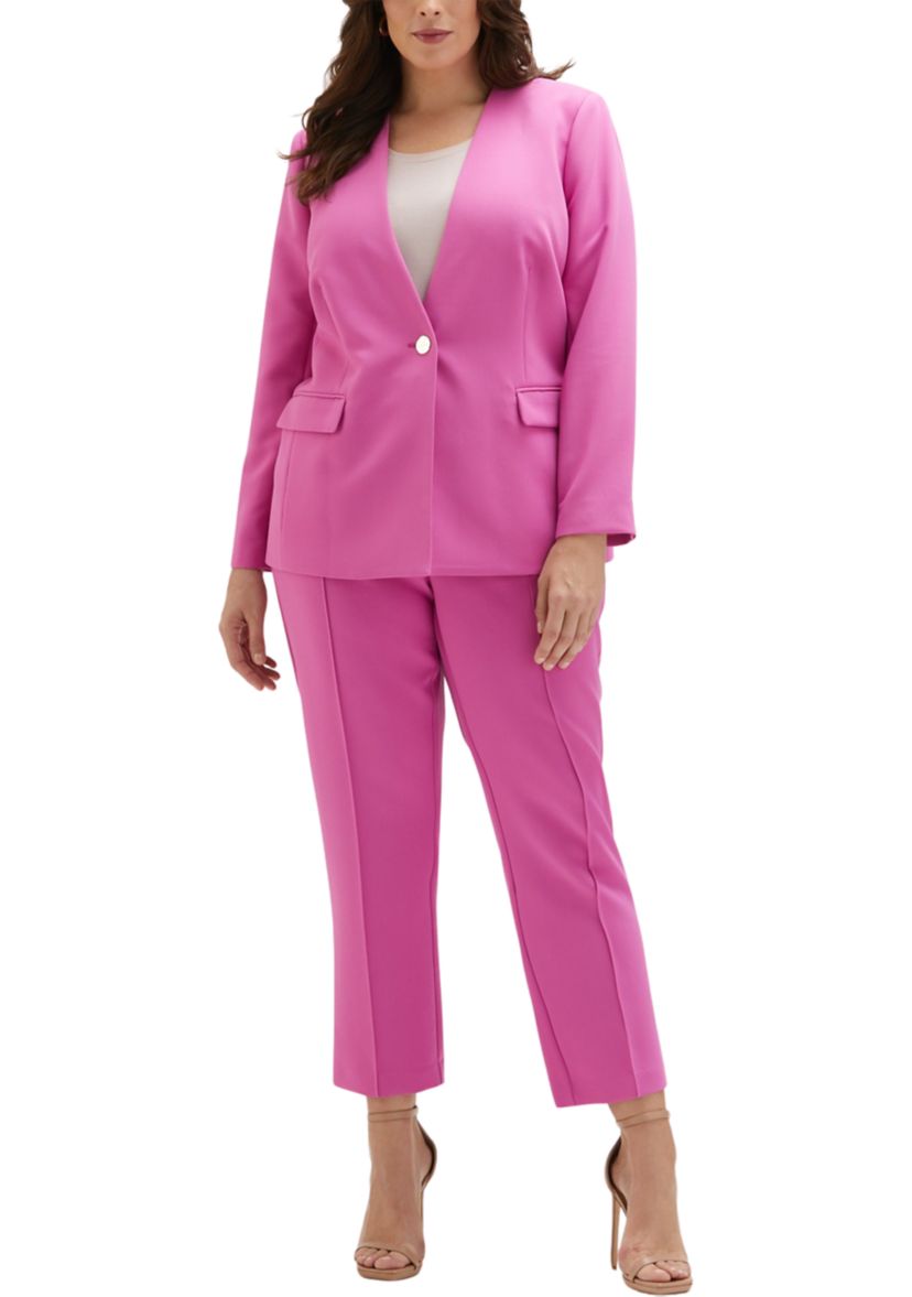 Plus Size Twill Gabardine Collarless Blazer