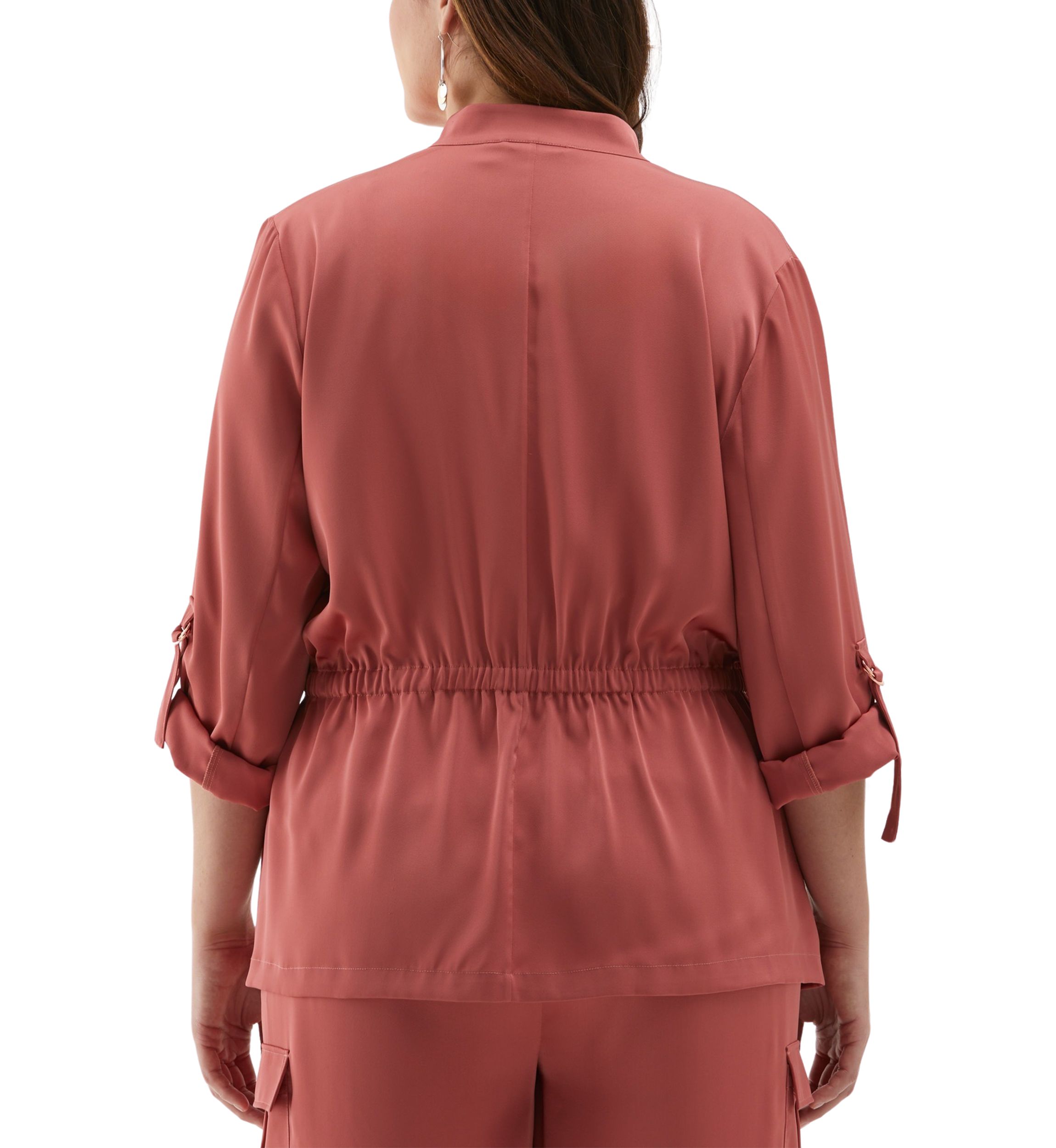 Plus Size Shine Roll Tab Sleeve Jacket with Drawstring Waist