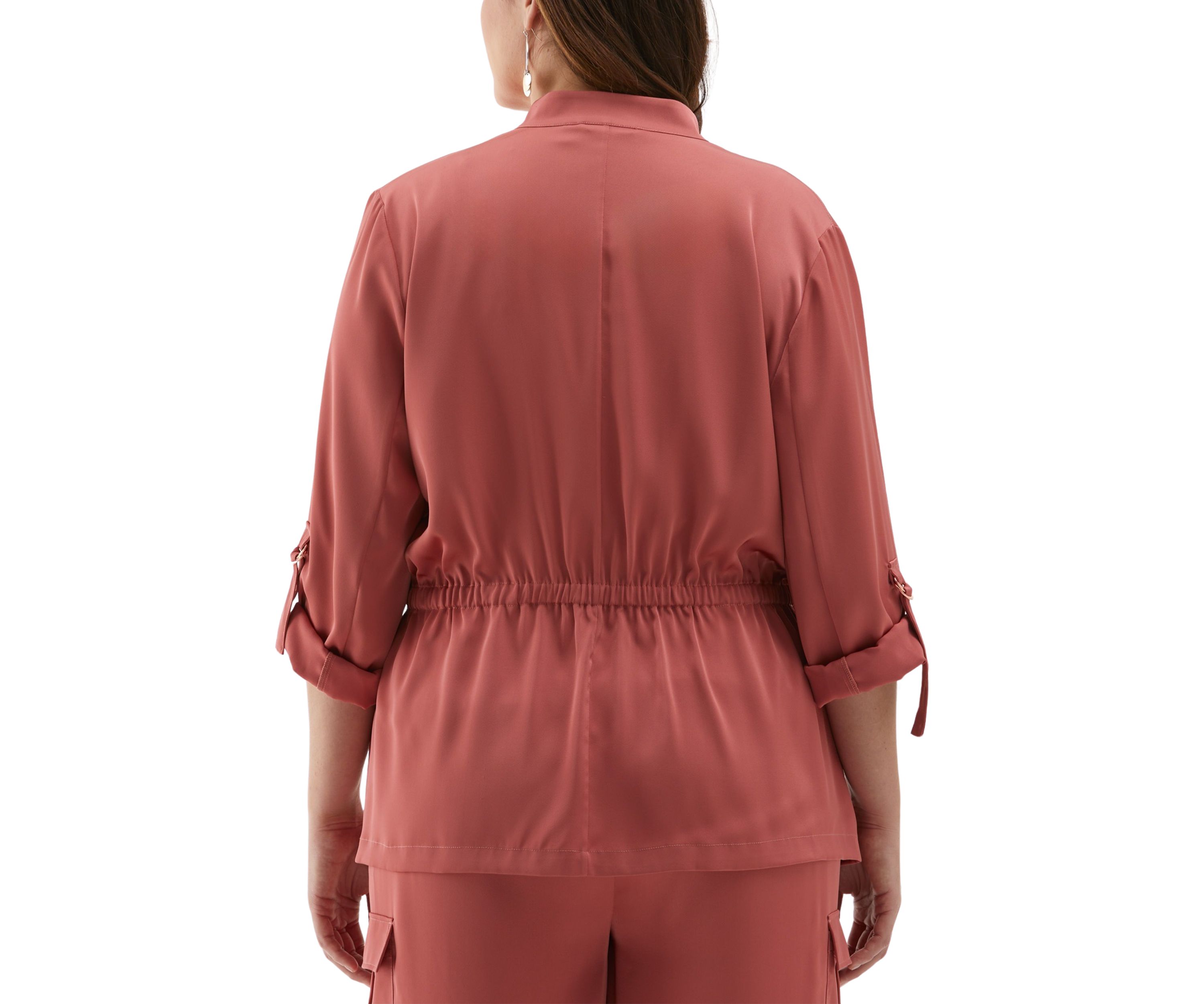Plus Size Shine Roll Tab Sleeve Jacket with Drawstring Waist